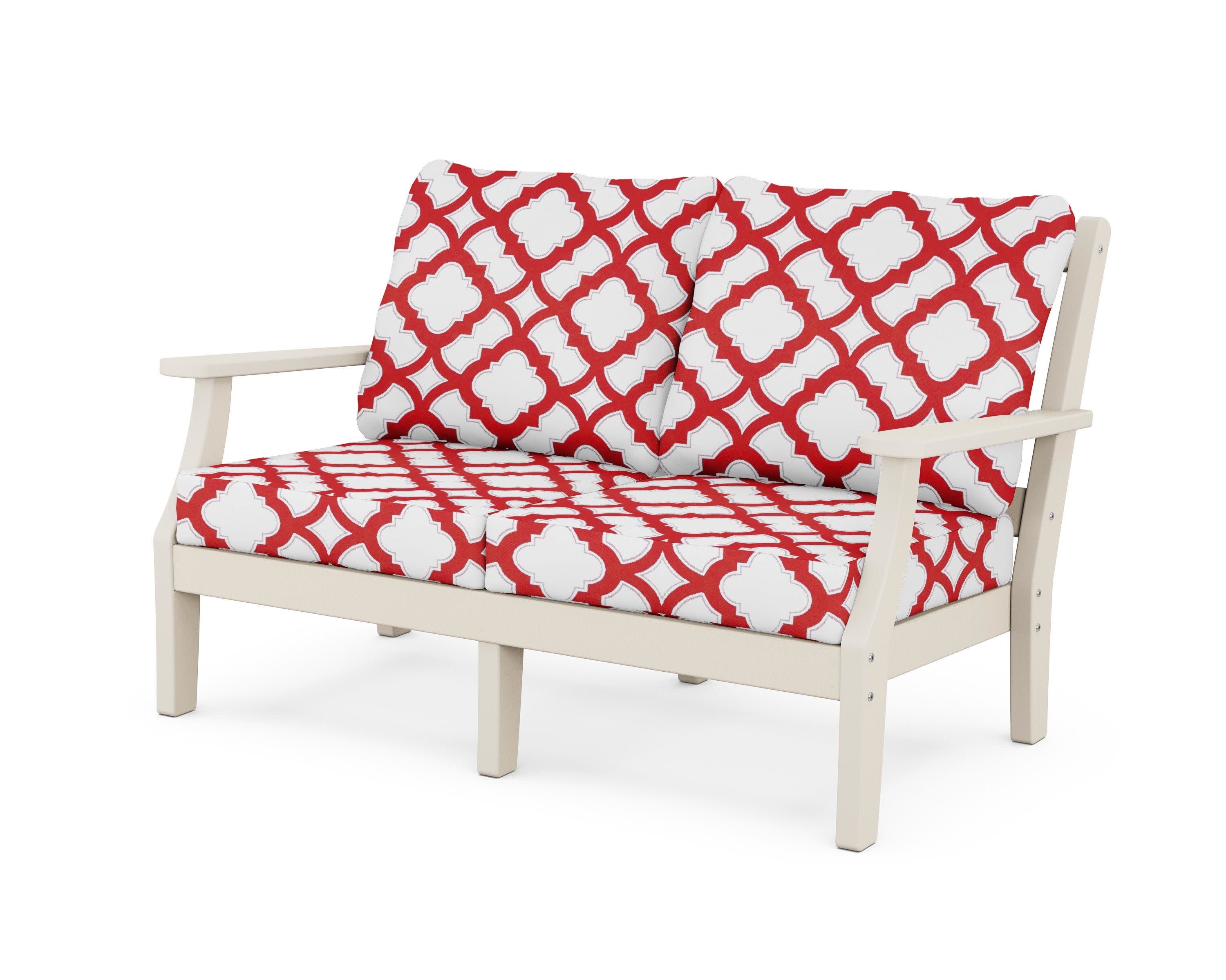 Chinoiserie Deep Seating Loveseat in Sand / Trellis Crimson