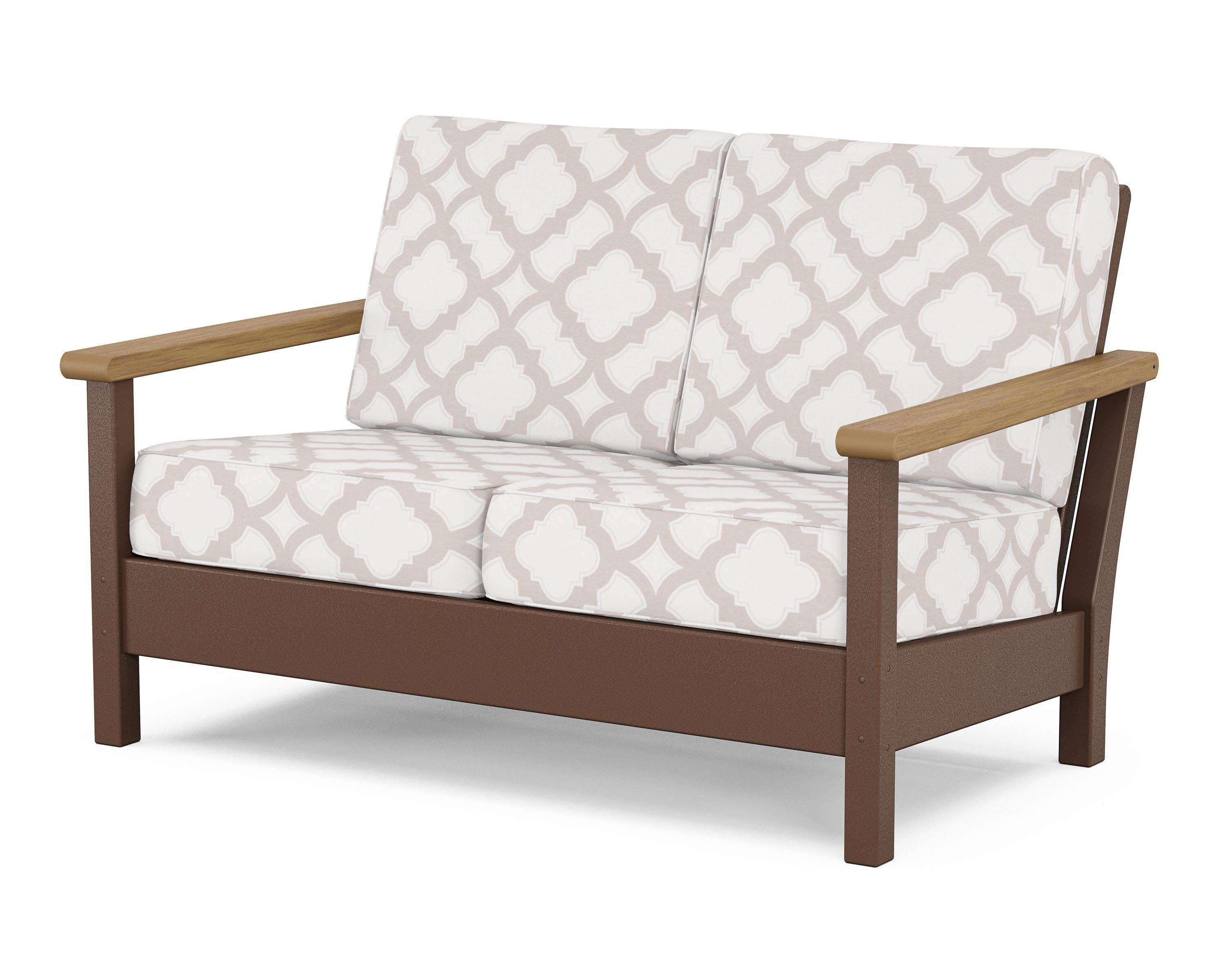 Harbour Deep Seating Loveseat in Mahogany / Natural / Trellis Dune Burlap