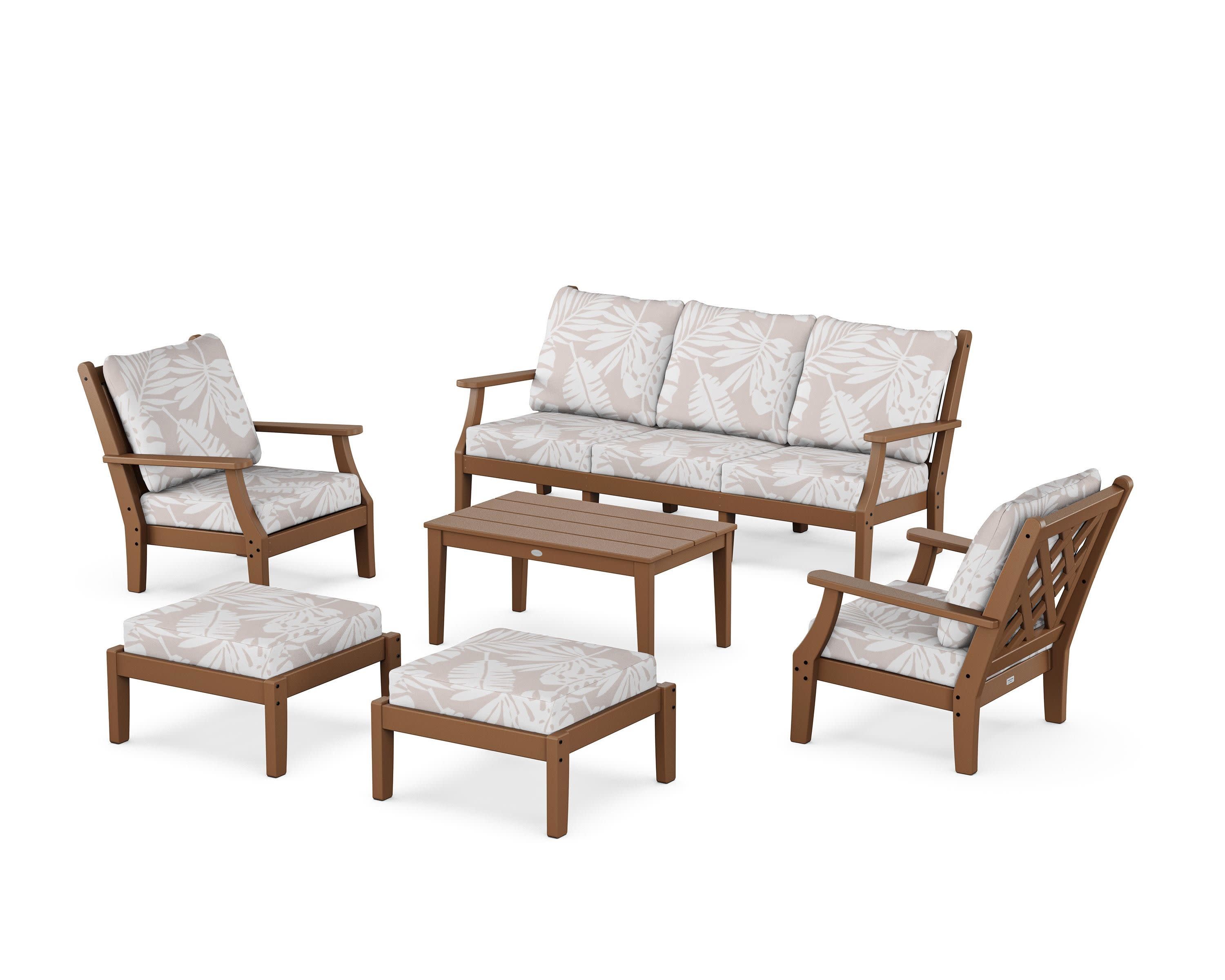 Wovendale 6-Piece Lounge Sofa Set in Teak / Leaf Dune Burlap