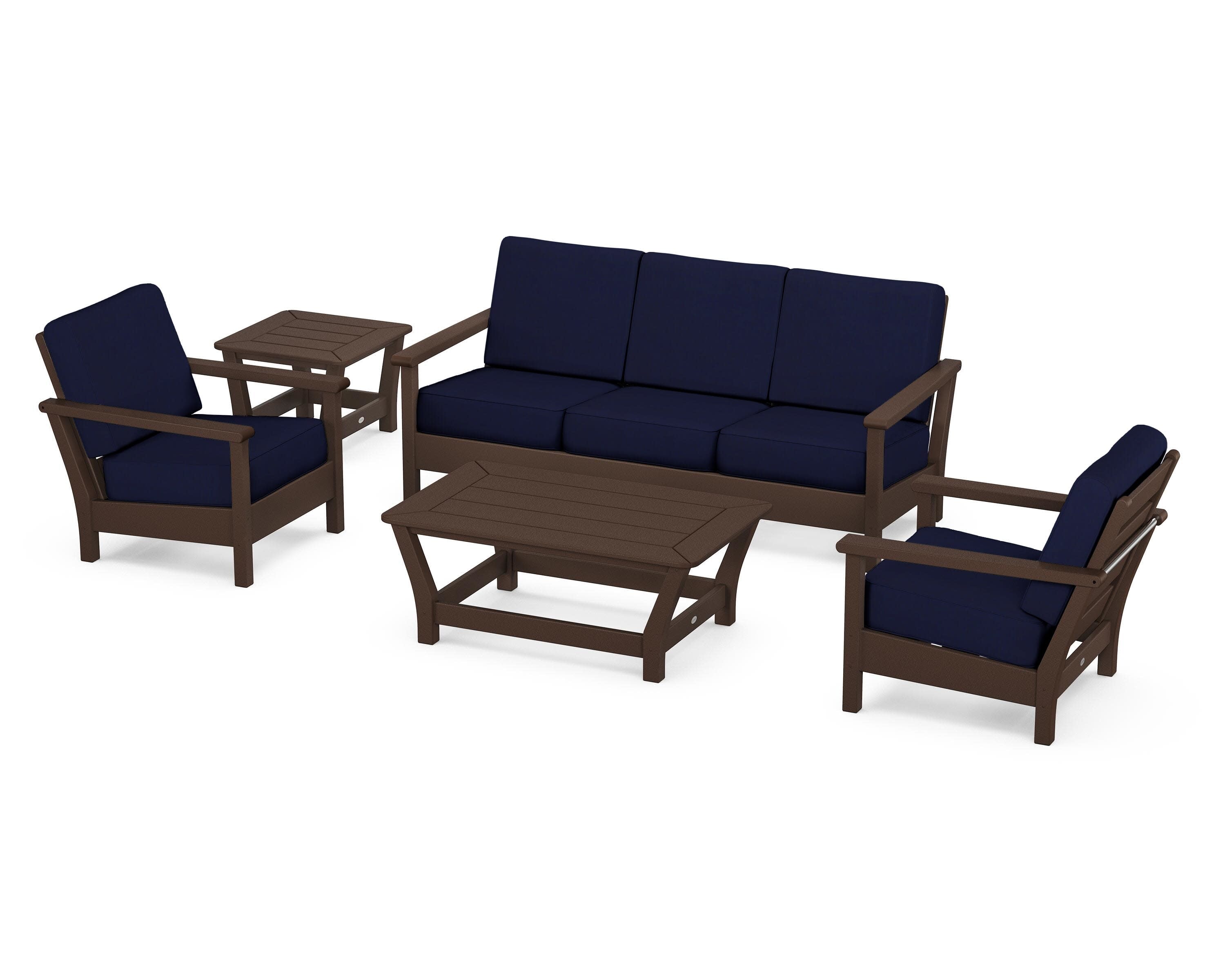 Harbour 5-Piece Deep Seating Set in Mahogany / Navy