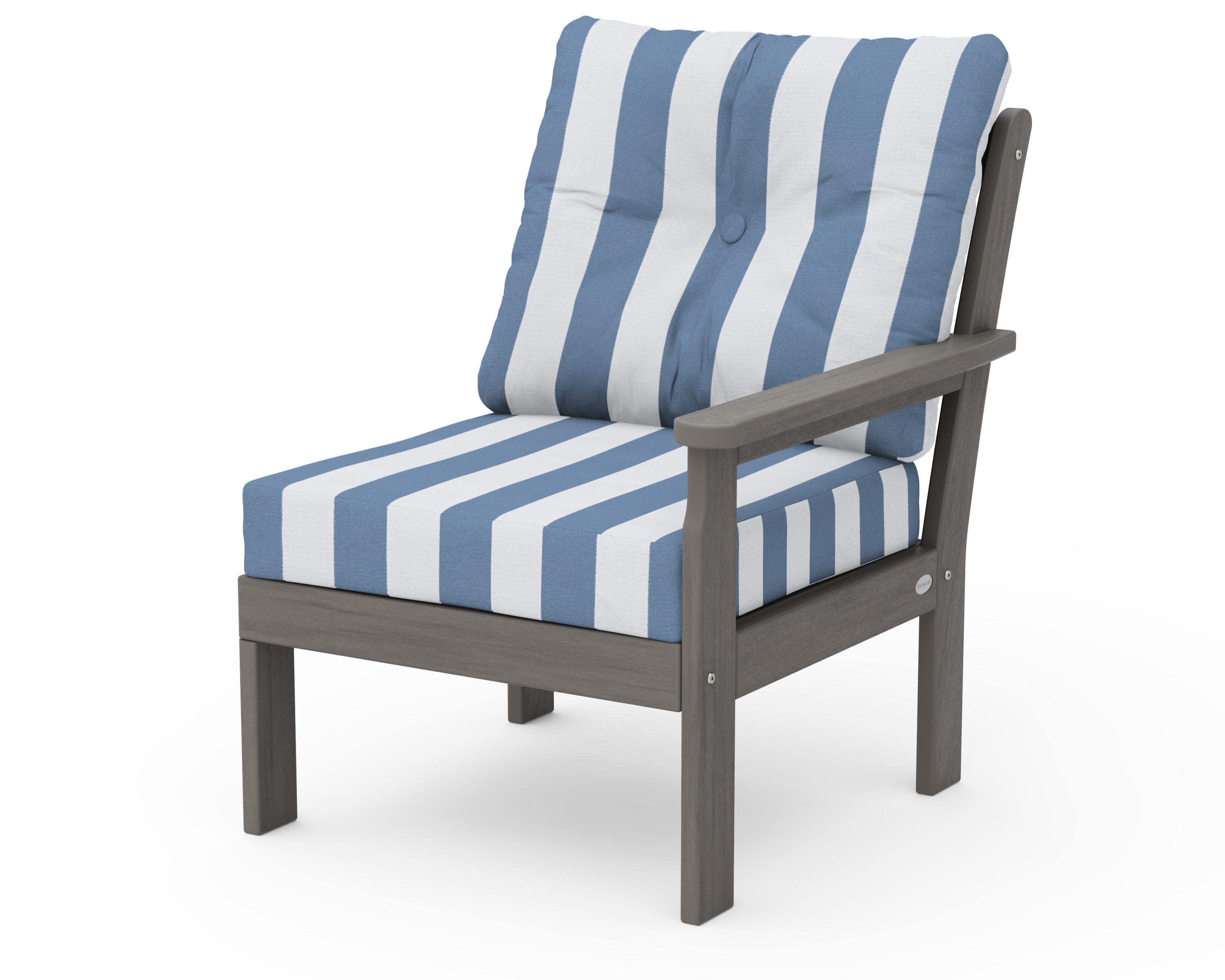 Vineyard Modular Right Arm Chair in Driftwood / Cabana Stripe Sky Blue