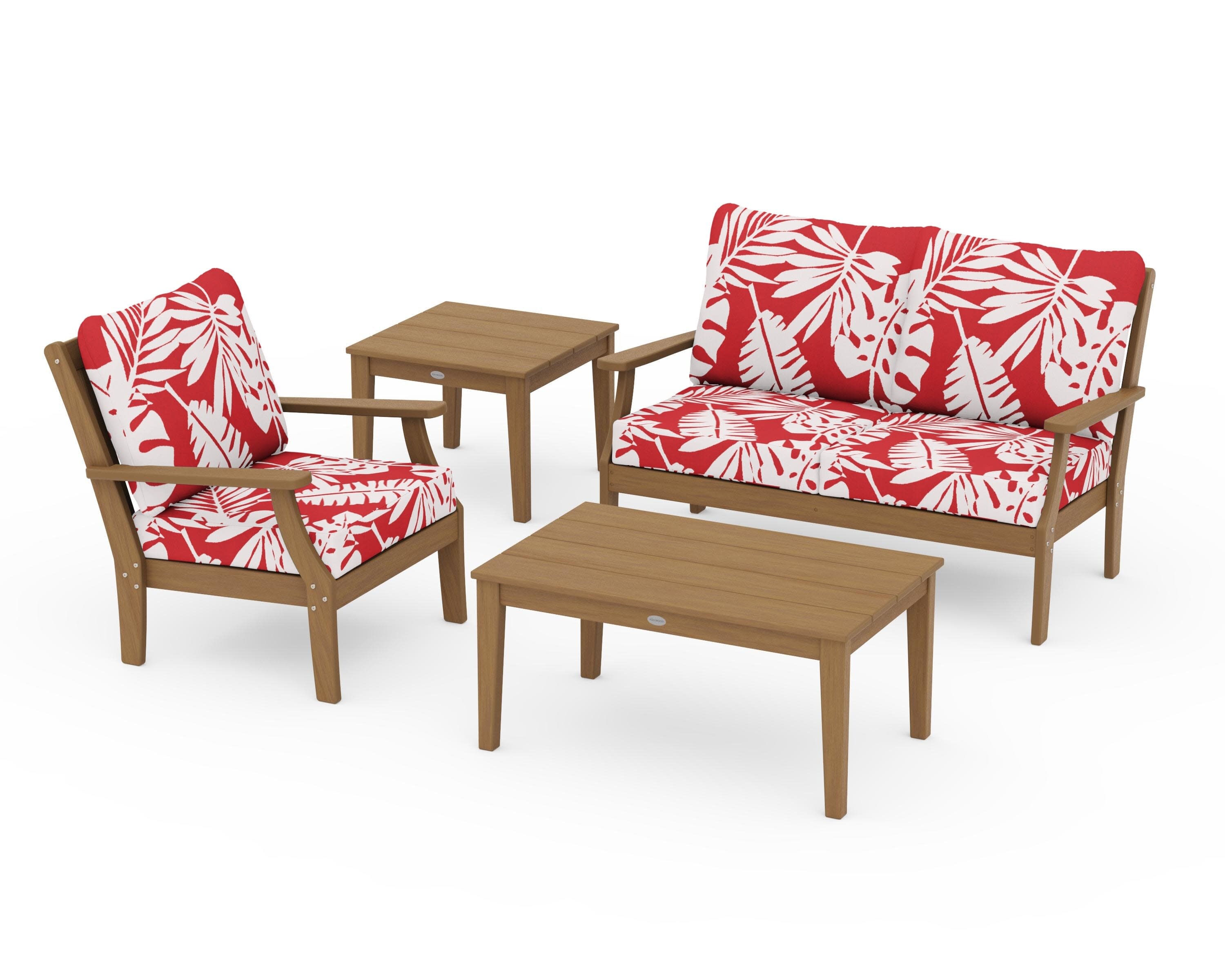 Braxton 4-Piece Deep Seating Set in Natural / Leaf Crimson