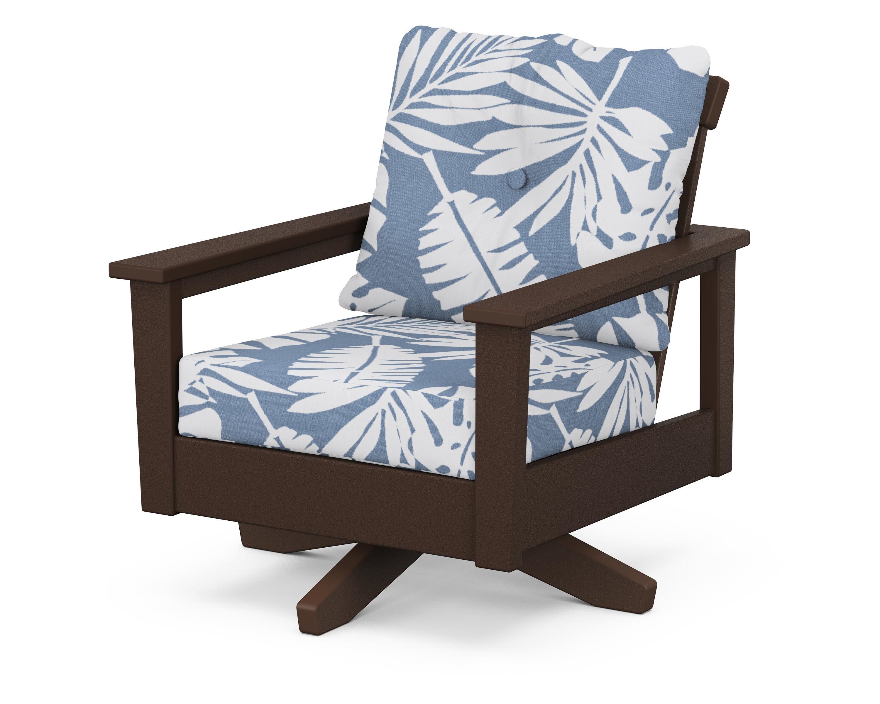 Prescott Deep Seating Swivel Chair in Mahogany / Leaf Sky Blue