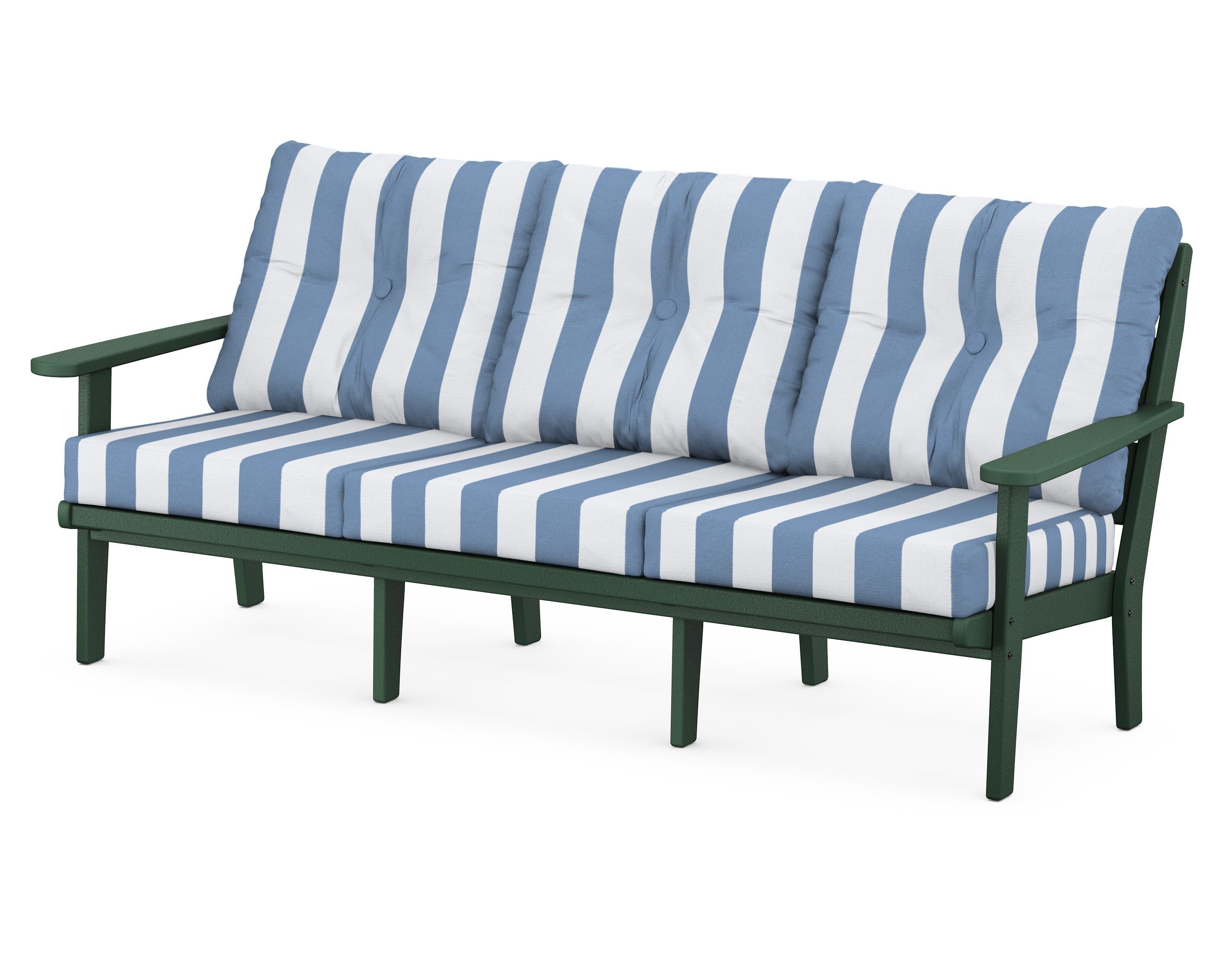 Lakeside Deep Seating Sofa in Green / Cabana Stripe Sky Blue