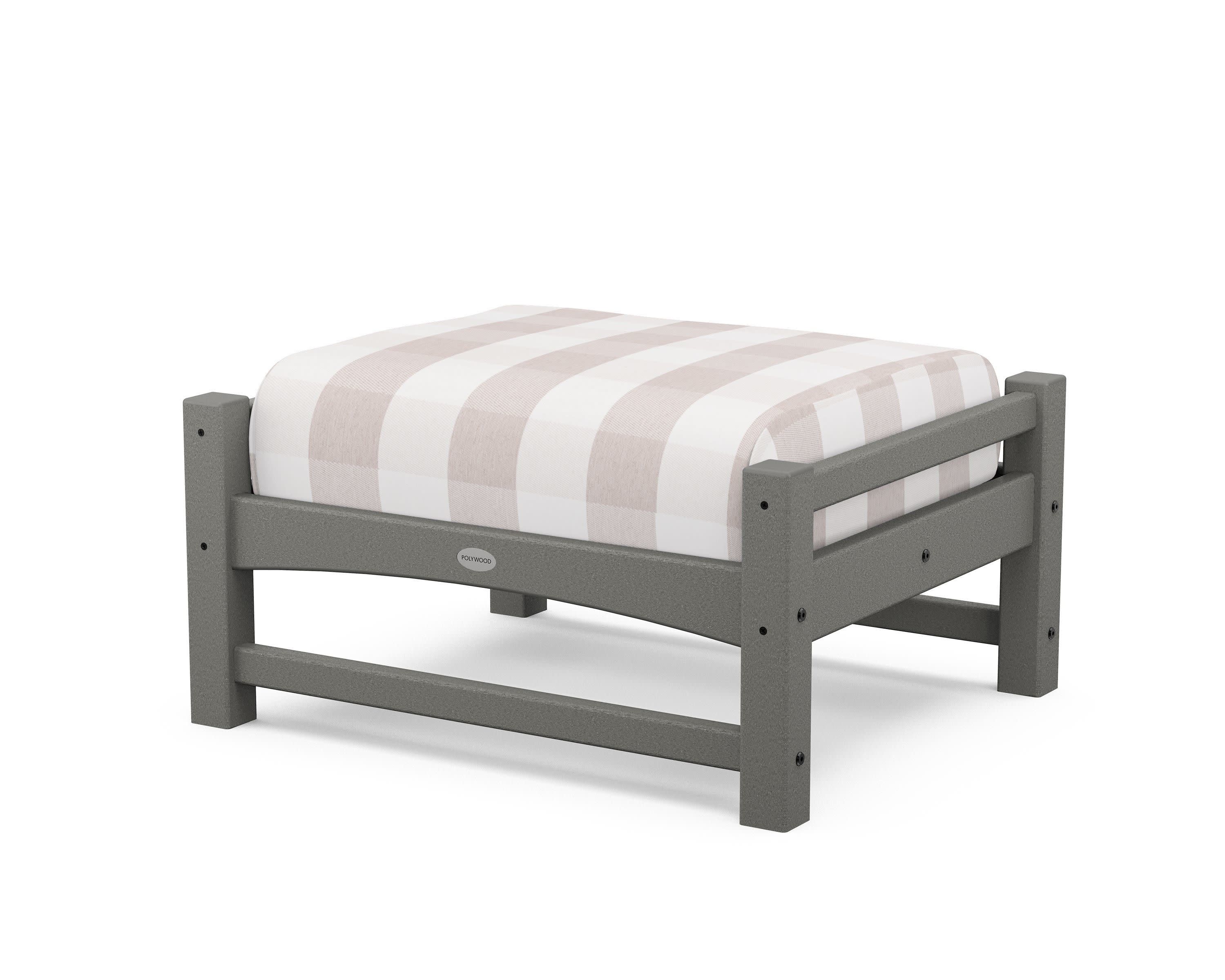 Club Ottoman in Slate Grey / Buffalo Plaid Dune Burlap