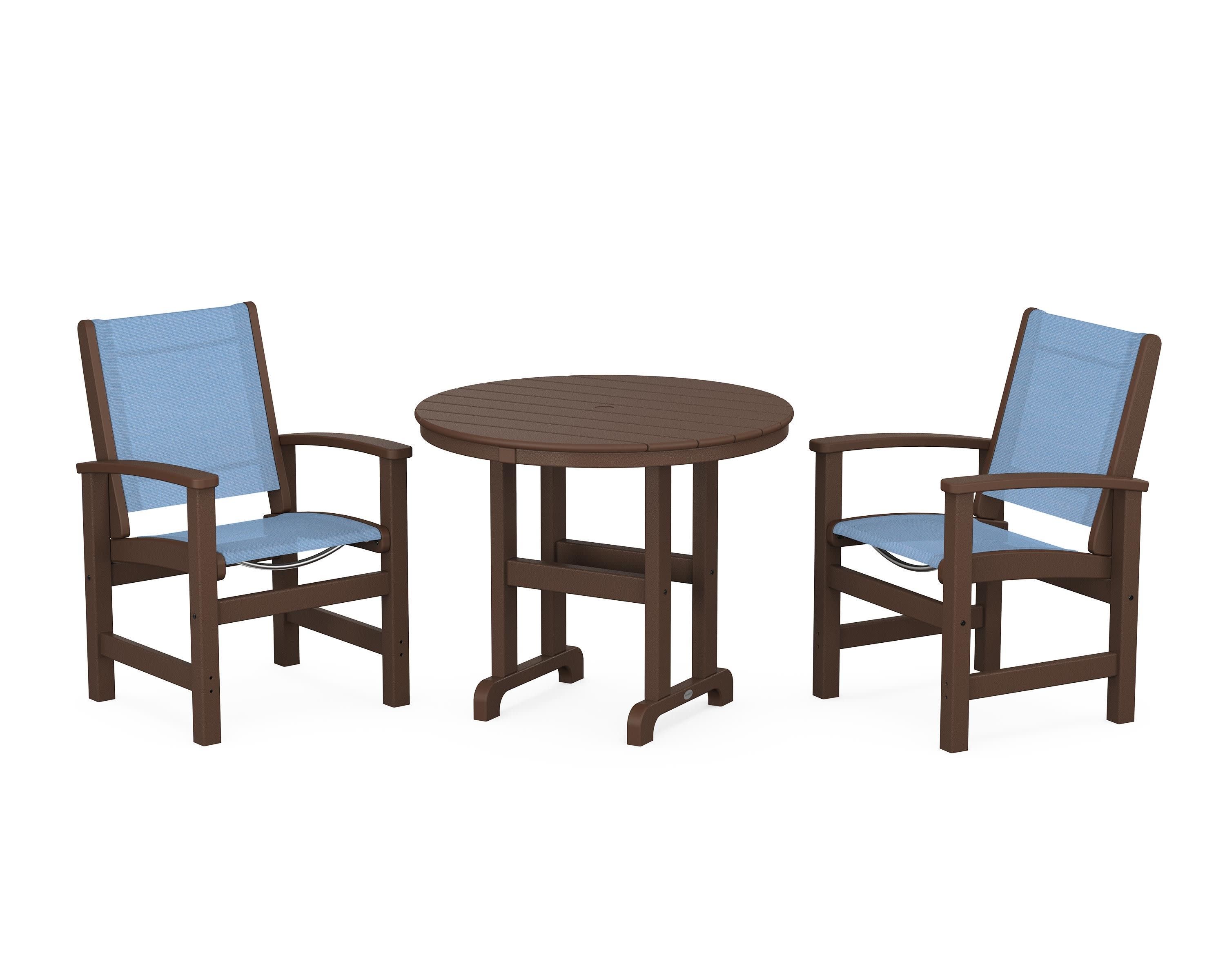 Coastal 3-Piece Round Dining Set in Mahogany / Poolside Sling