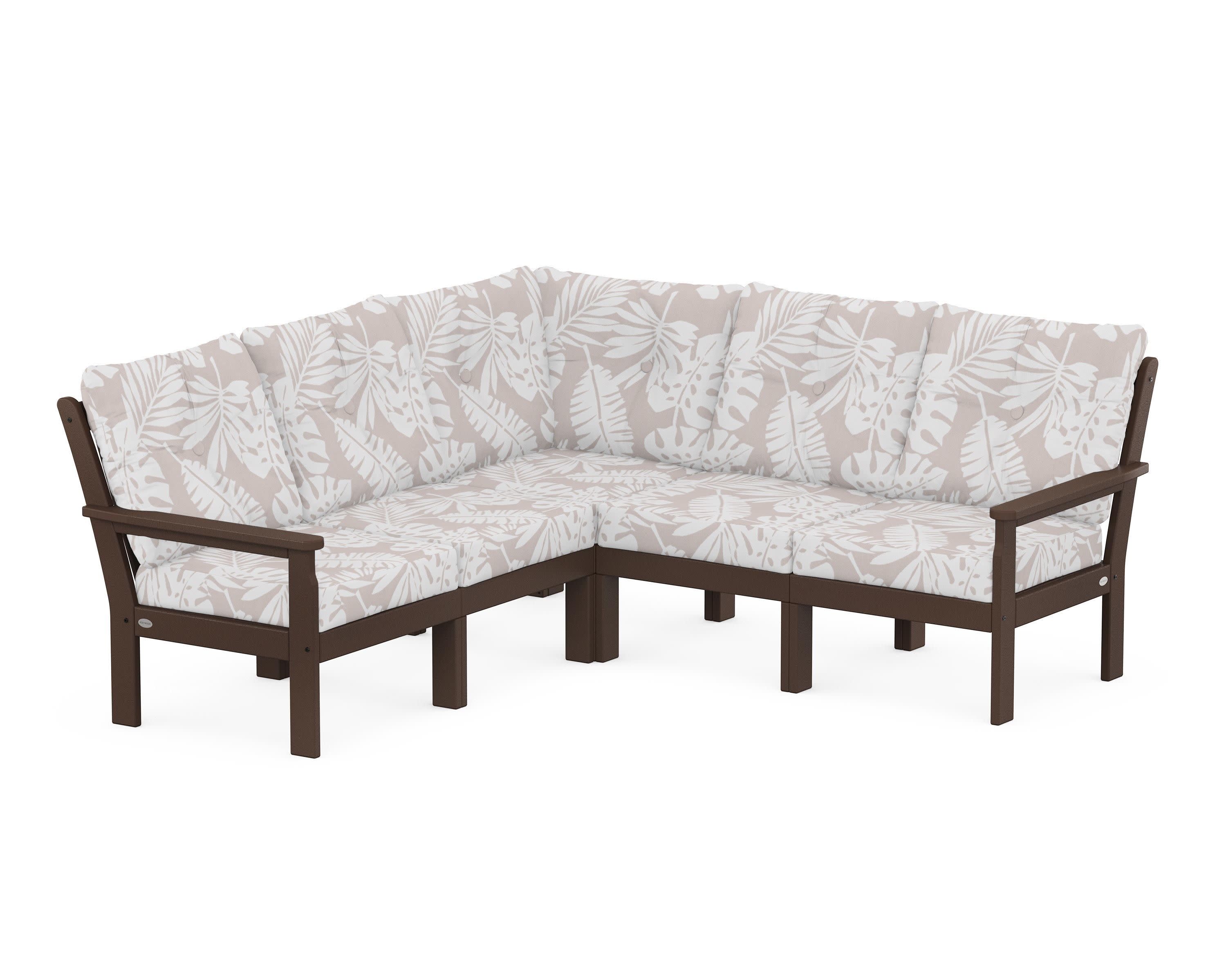 Vineyard 5-Piece Sectional in Mahogany / Leaf Dune Burlap