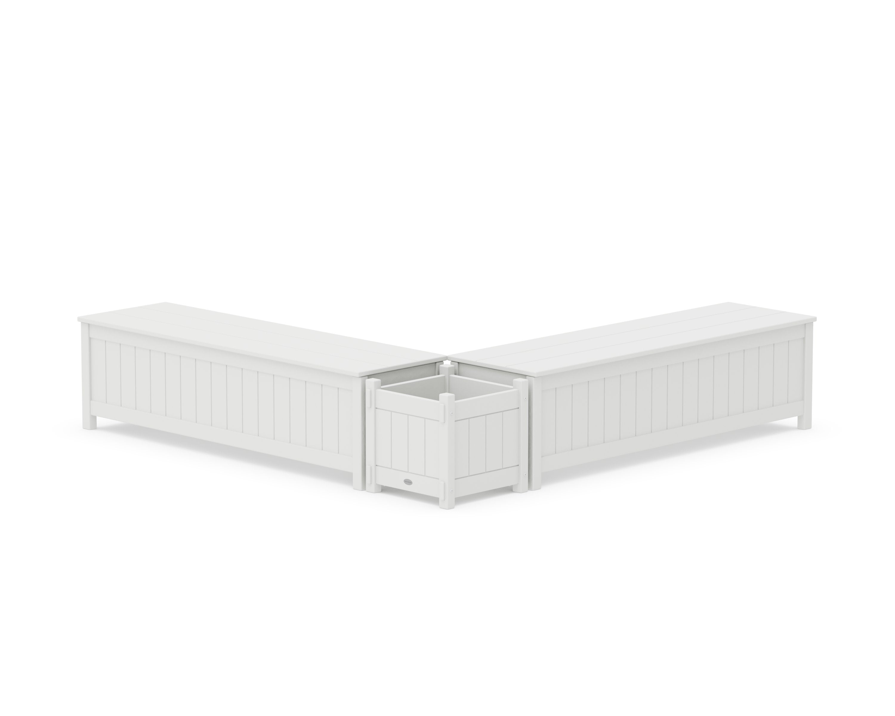 60" Vineyard L- Shaped Planter Storage Bench Set in White