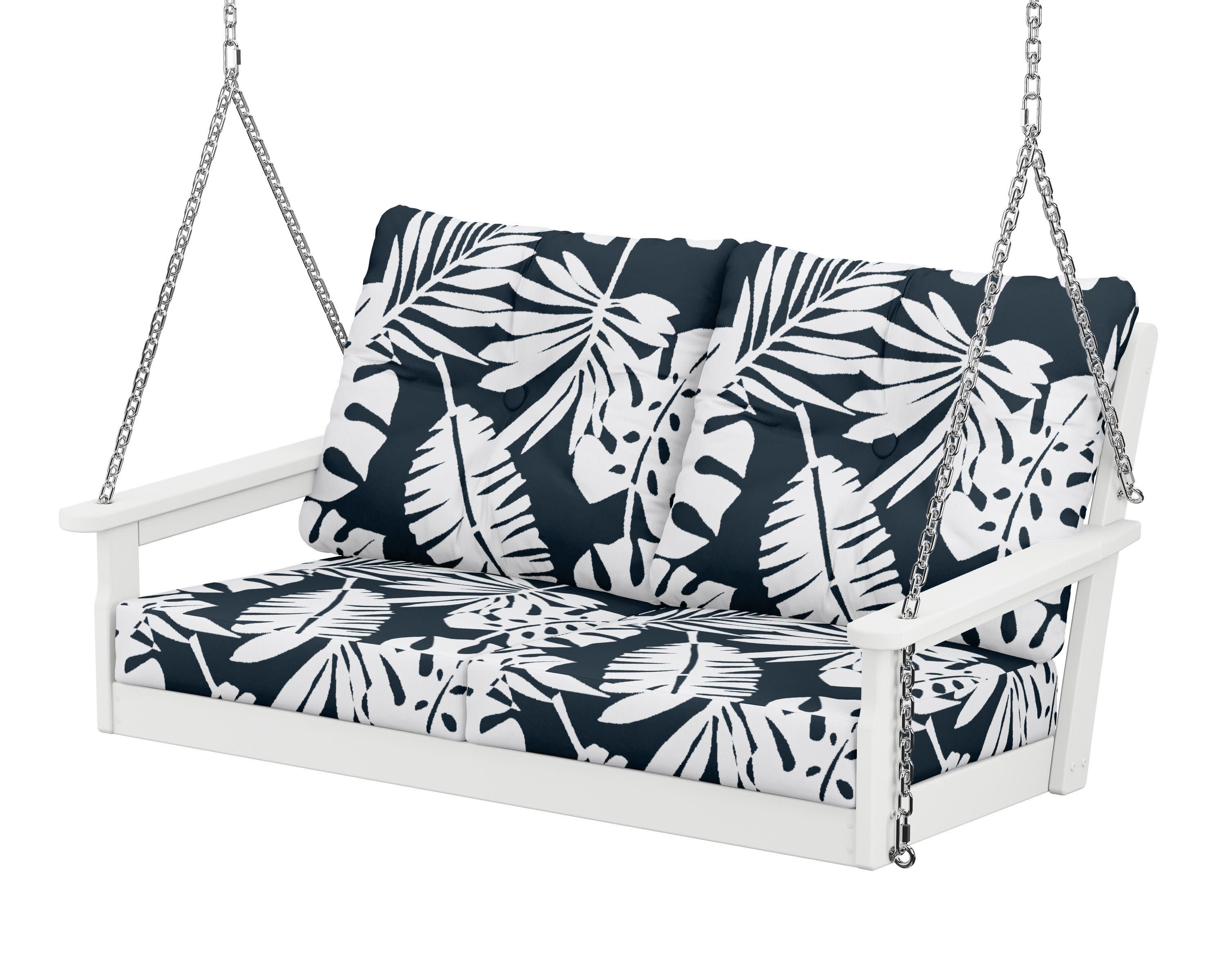 Vineyard Deep Seating Swing in White / Leaf Marine Indigo