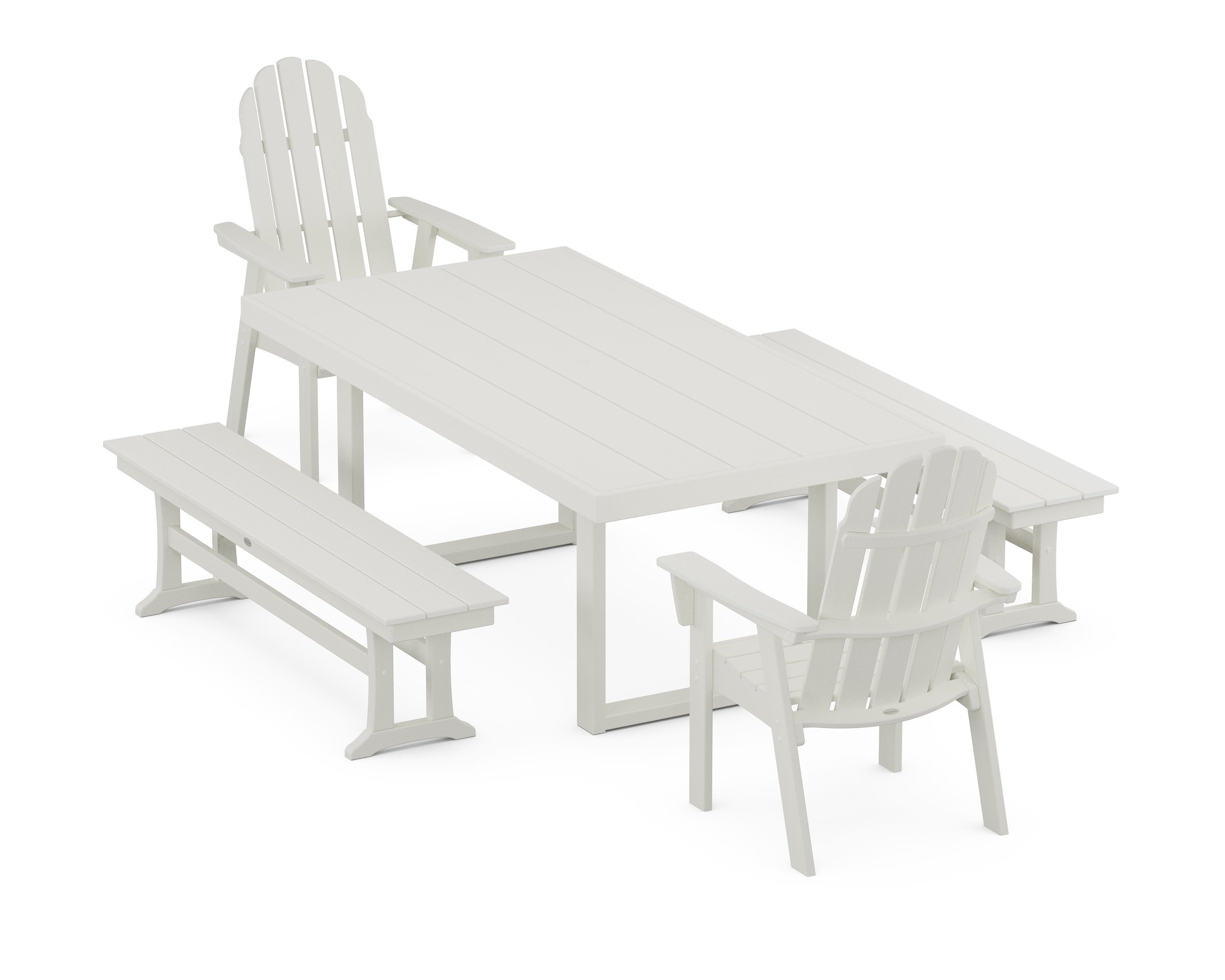 Vineyard Adirondack 5-Piece Dining Set with Benches in Vintage White