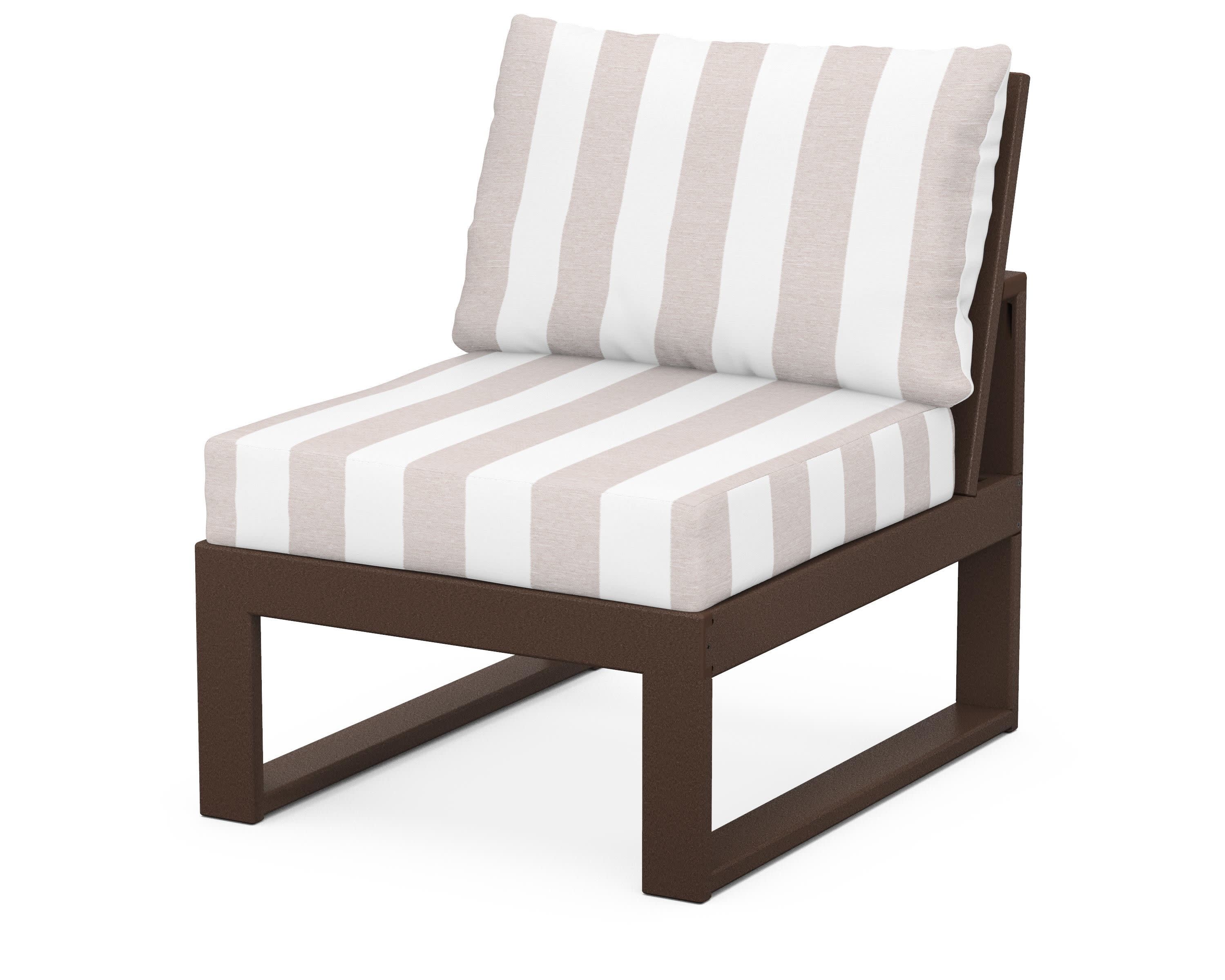 Modular Armless Chair in Mahogany / Cabana Stripe Dune Burlap