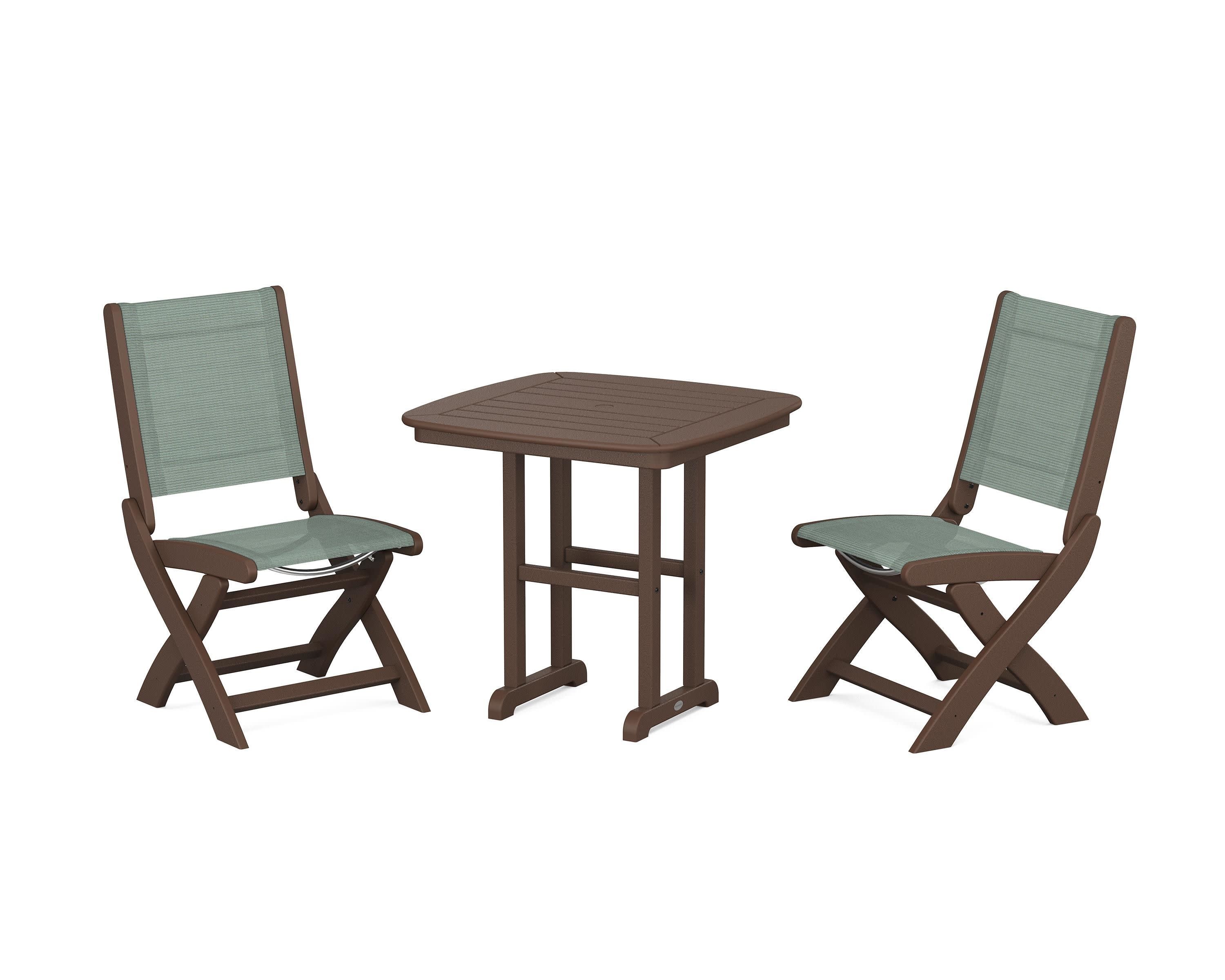 Coastal Folding Side Chair 3-Piece Dining Set in Mahogany / Dupioni Sea Mist Sling
