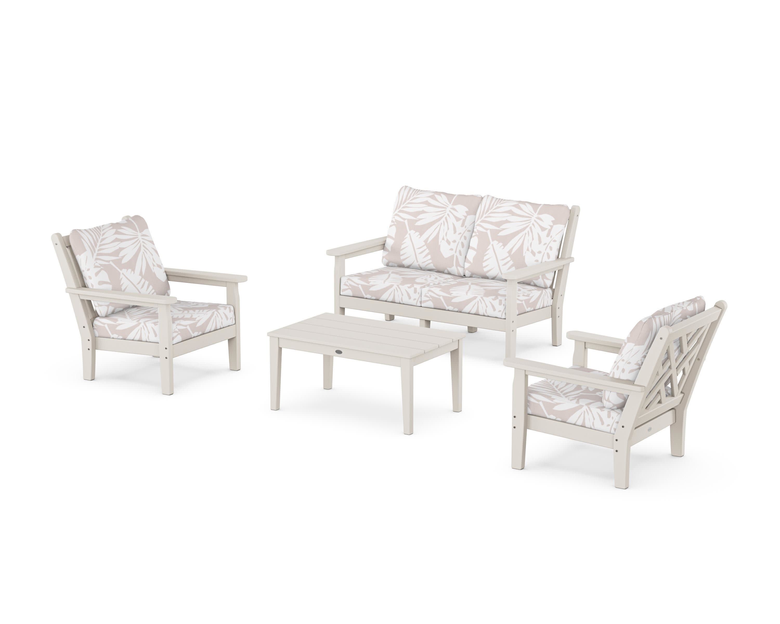 Chippendale 4-Piece Deep Seating Set with Loveseat in Sand / Leaf Dune Burlap