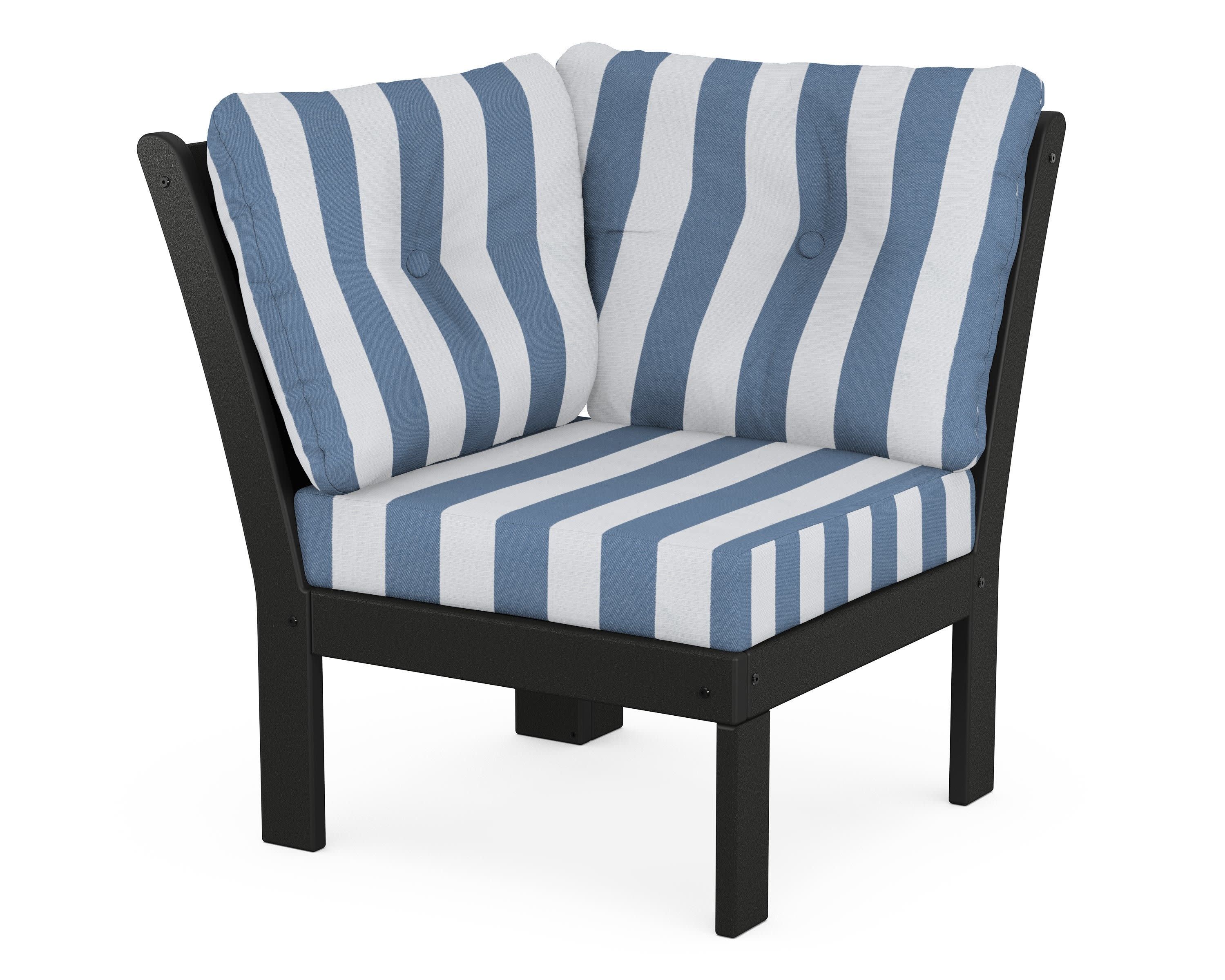 Vineyard Modular Corner Chair in Black / Cabana Stripe Sky Blue