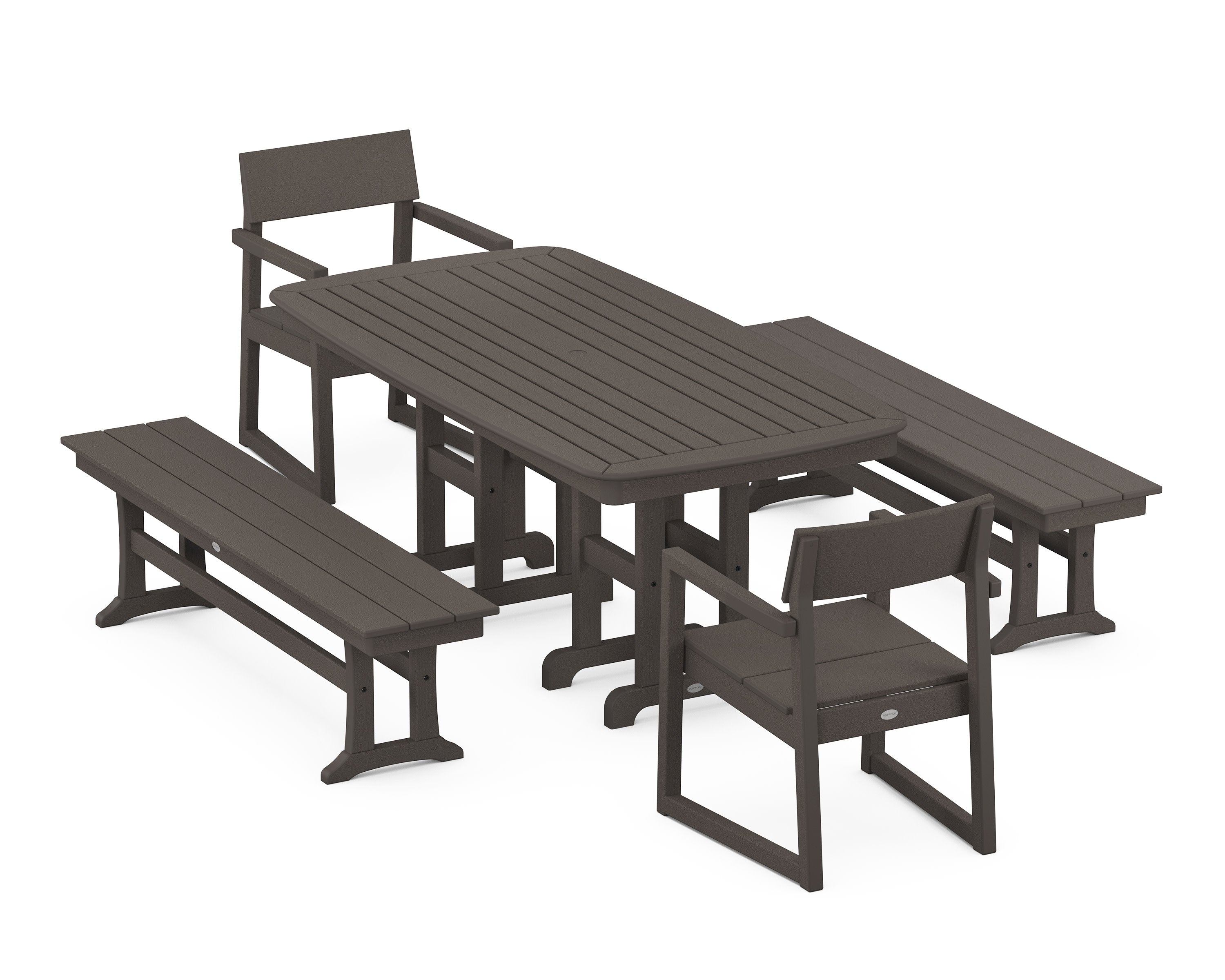 EDGE 5-Piece Dining Set with Benches in Vintage Coffee