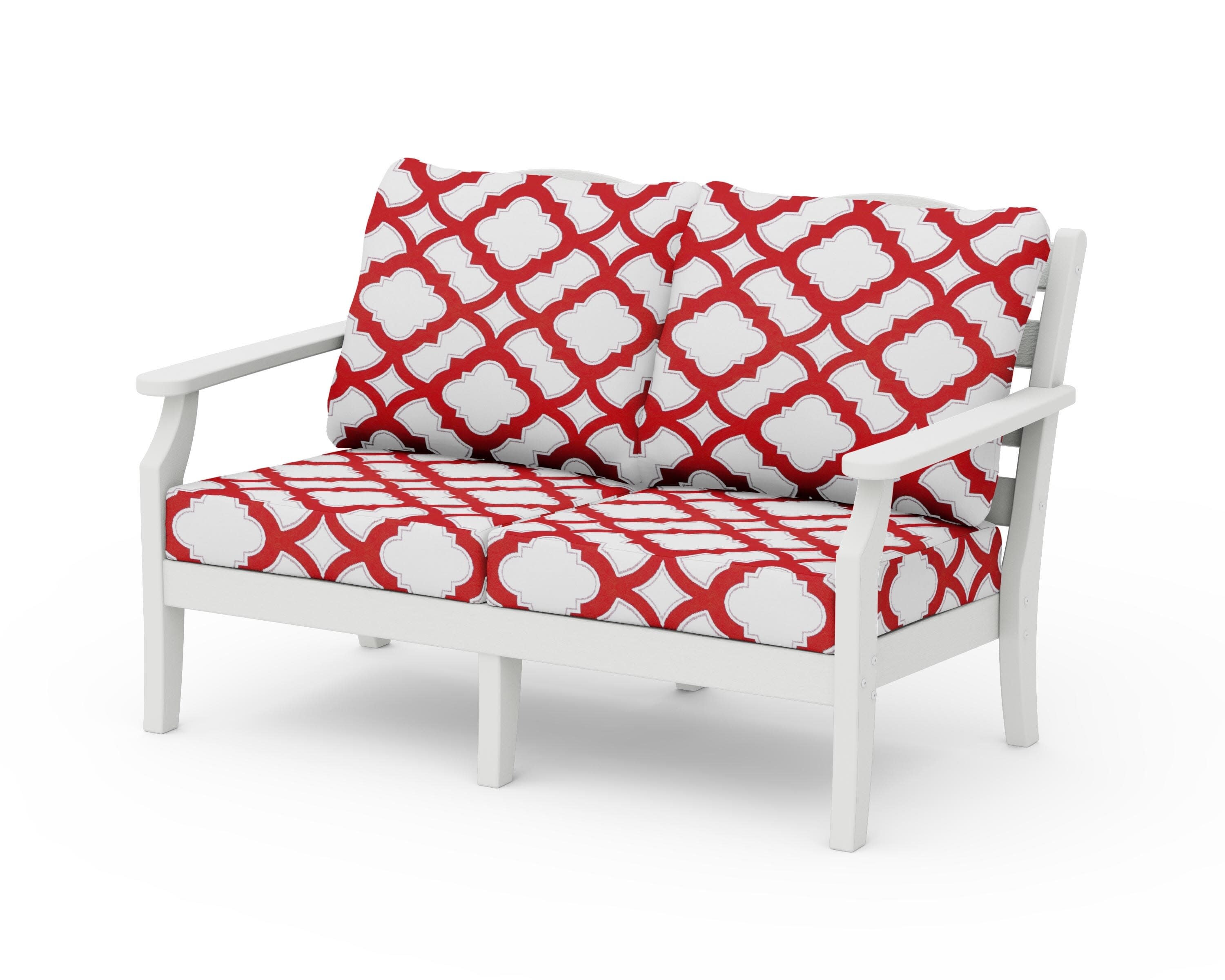 Savannah Deep Seating Loveseat in Vintage White / Trellis Crimson