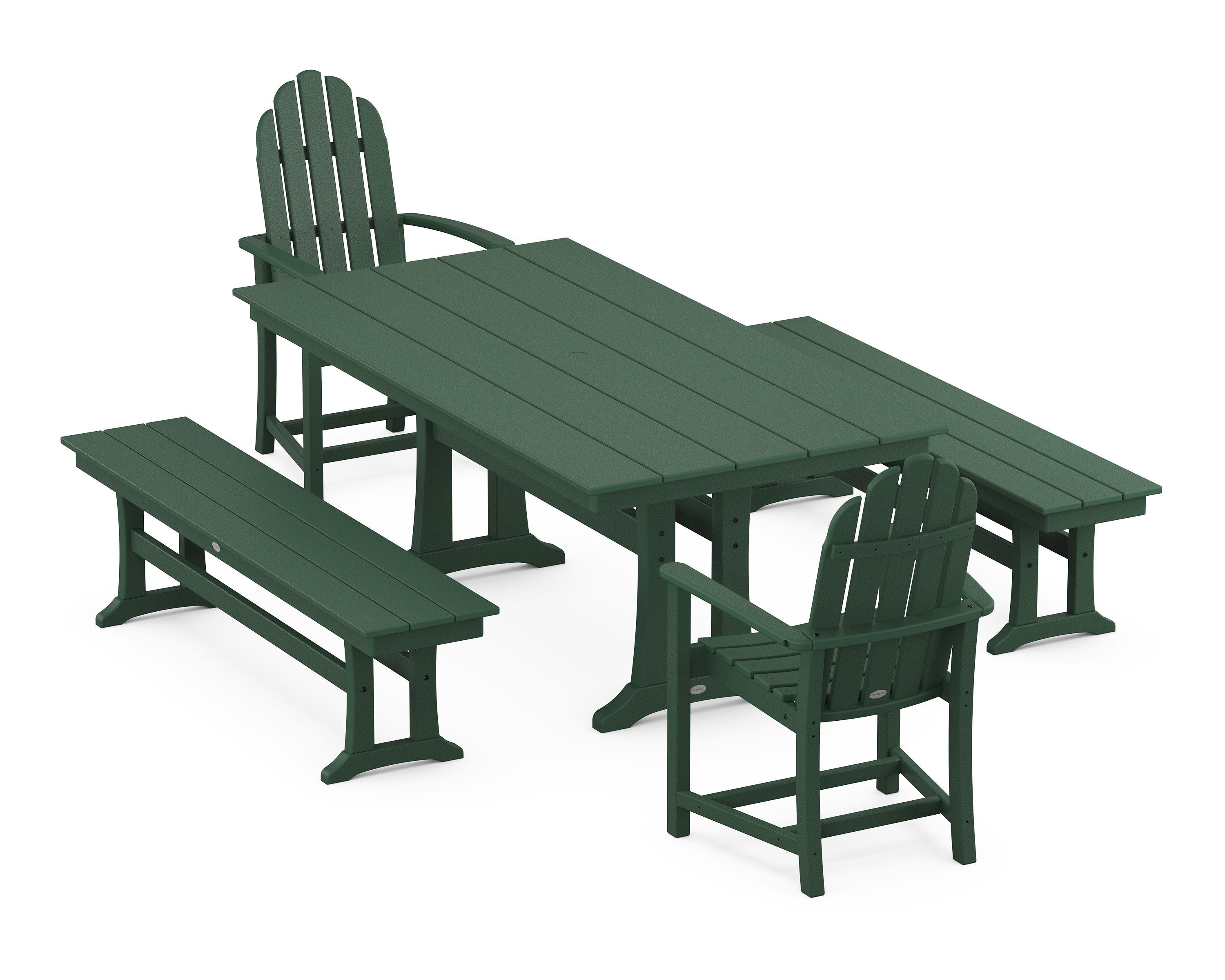 Classic Adirondack 5-Piece Farmhouse Dining Set With Trestle Legs in Green