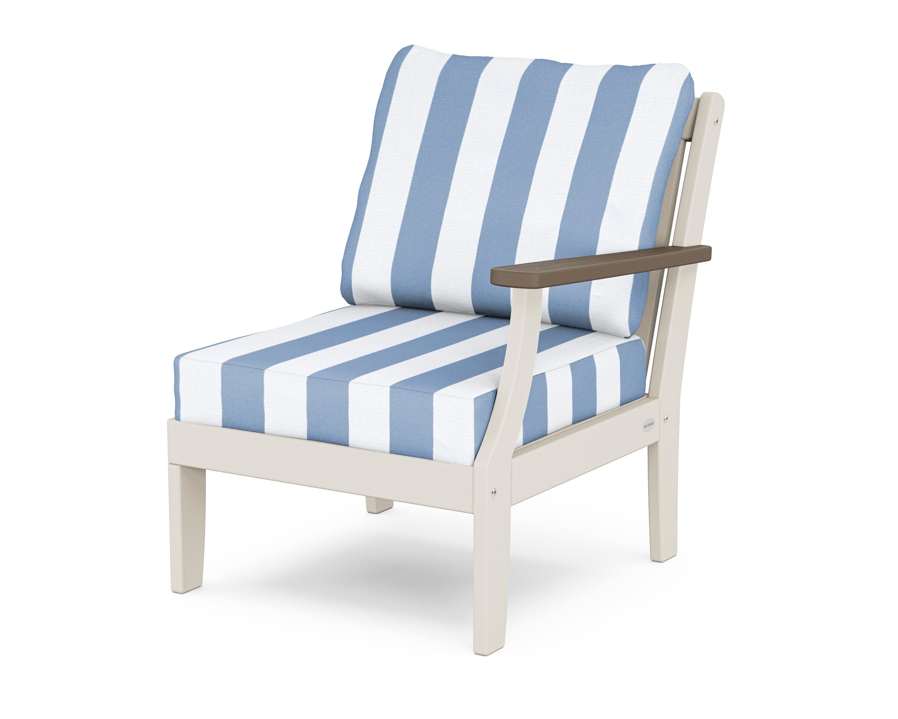 Braxton Modular Right Arm Chair in Sand / Kona / Cabana Stripe Sky Blue