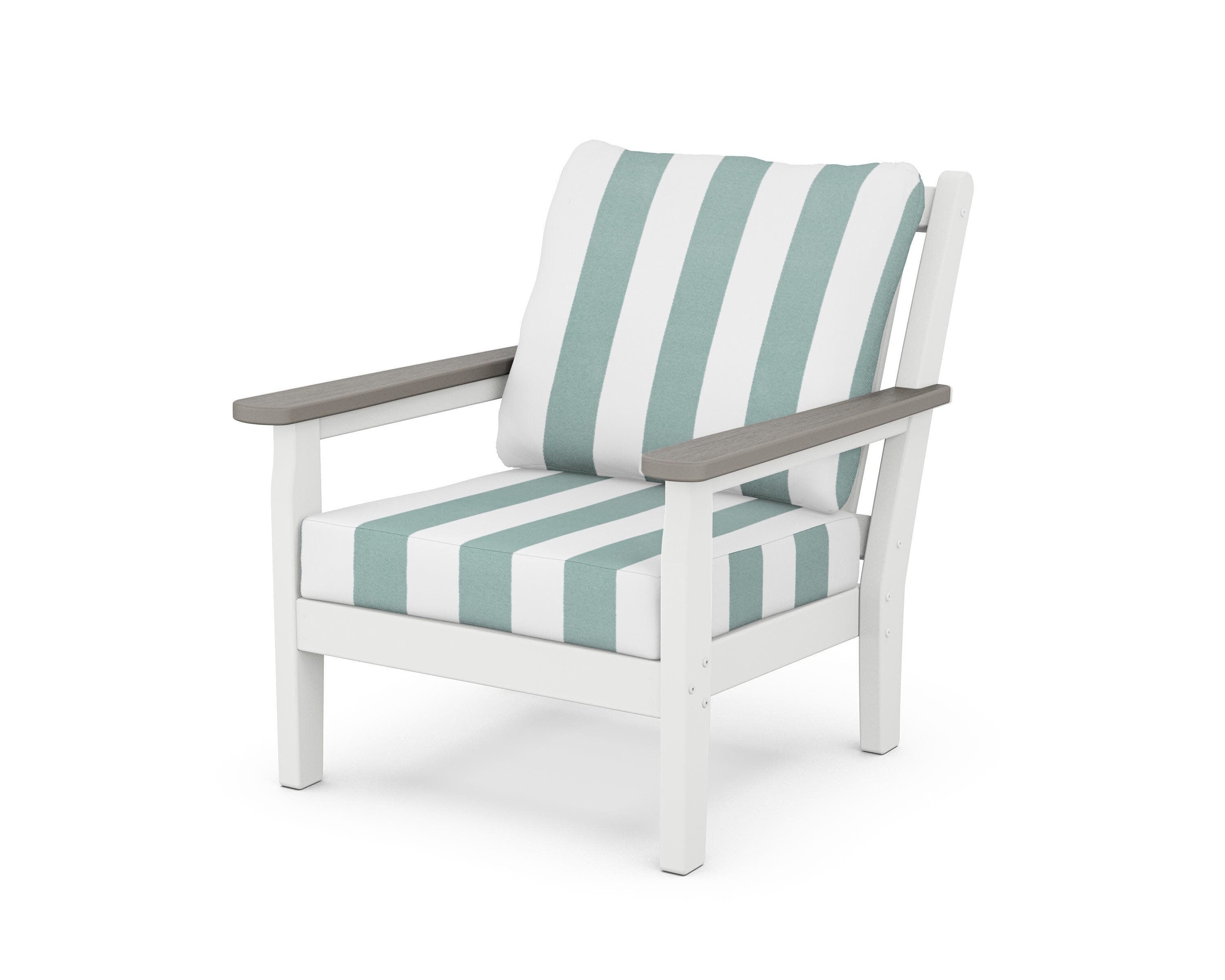 Chippendale Deep Seating Chair in White / Driftwood / Cabana Stripe Glacier Spa