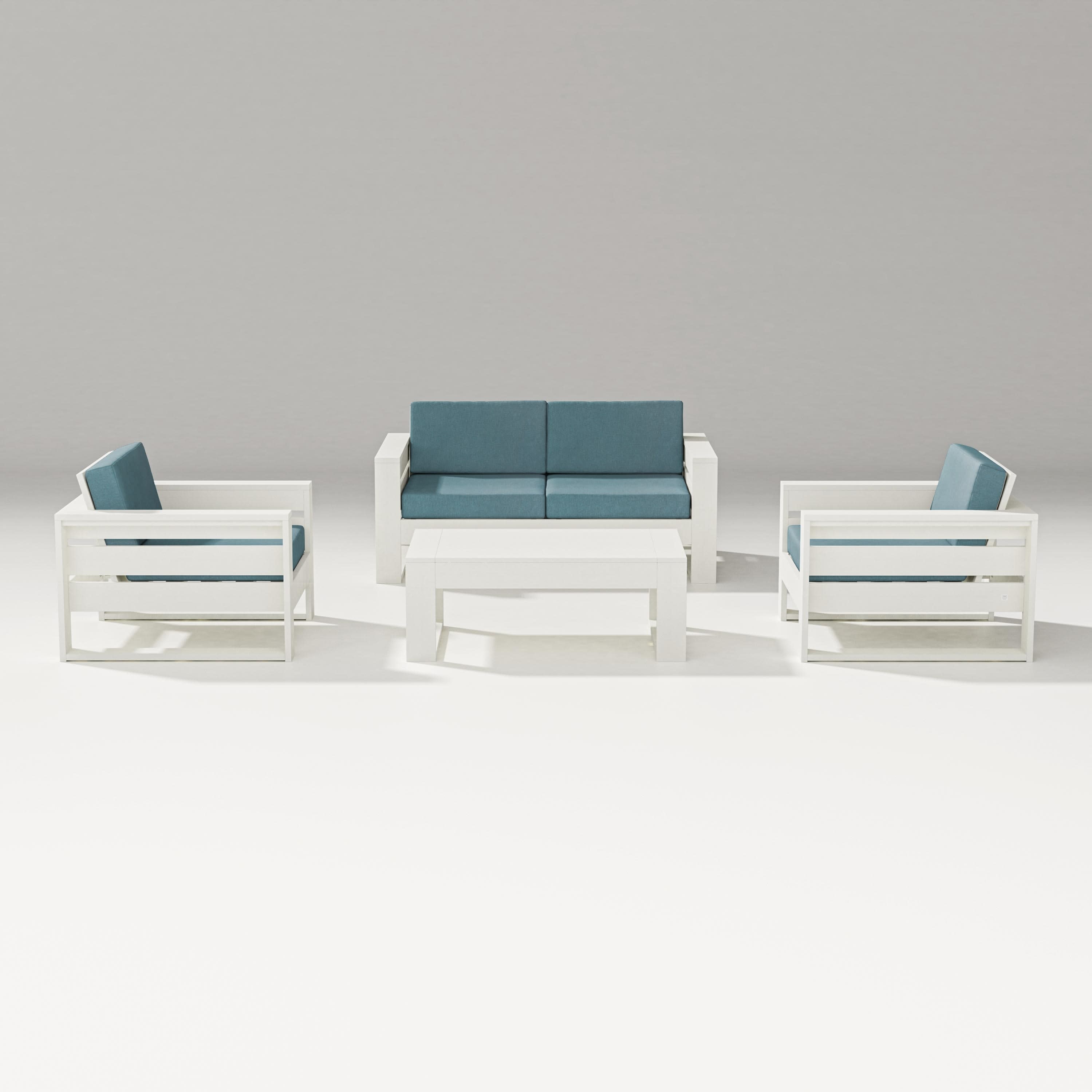 Latitude 4-Piece Lounge Loveseat Set in Vintage White / Ocean Teal