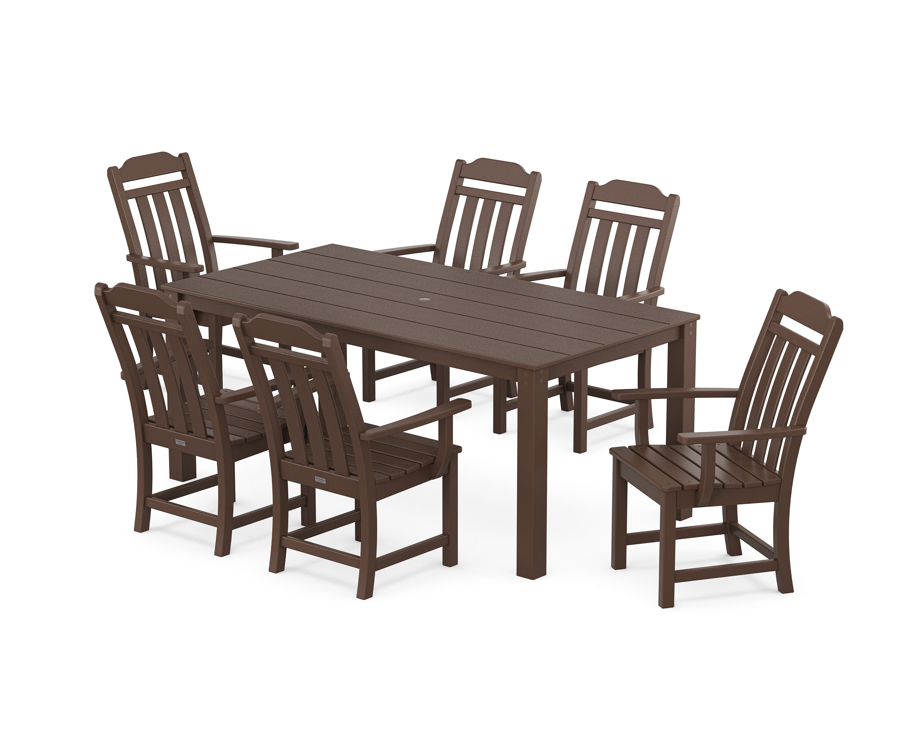 Cottage Arm Chair 7-Piece Parsons Dining Set in Mahogany