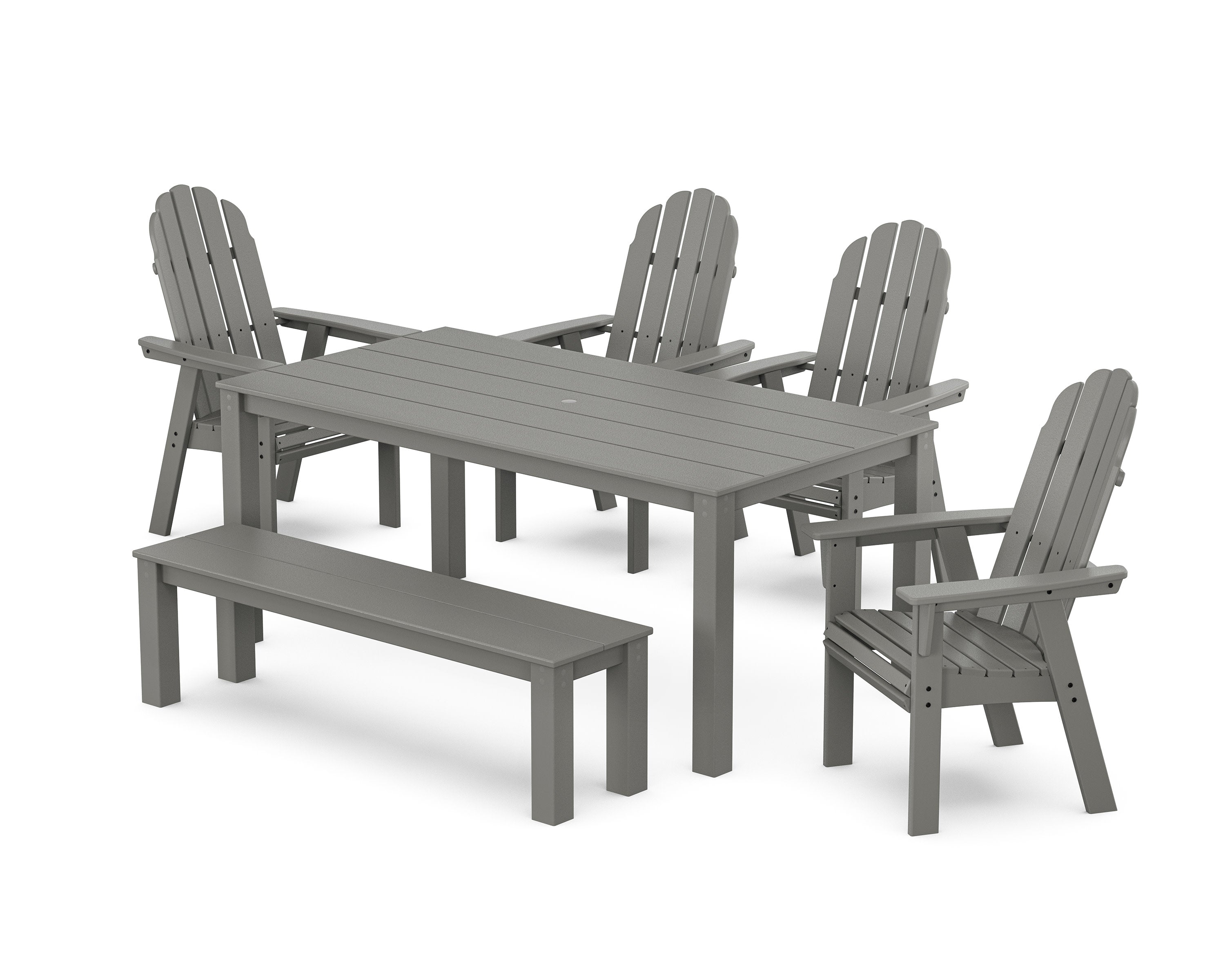 Vineyard Curveback Adirondack 6-Piece Parsons Dining Set with Bench in Slate Grey
