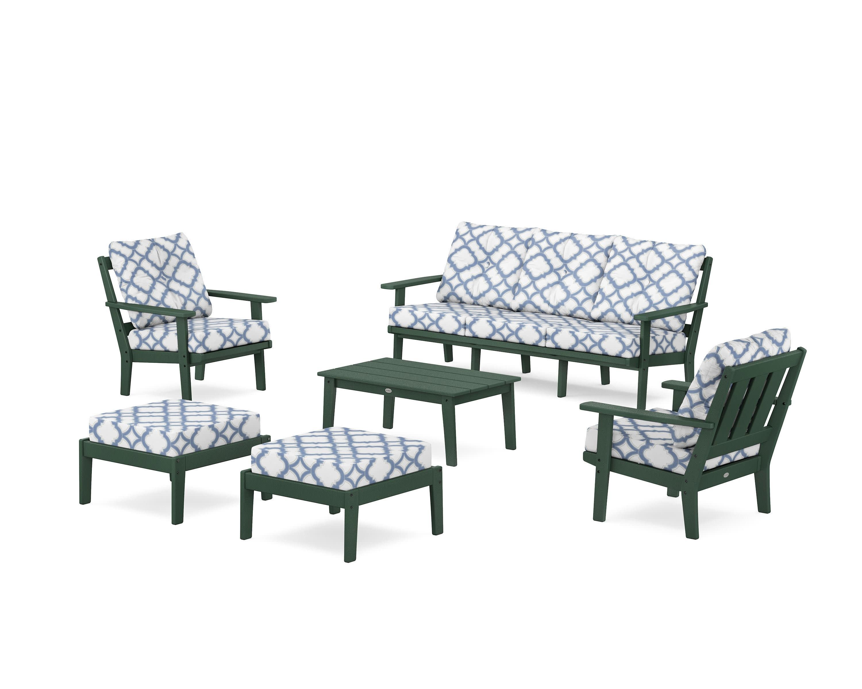 Oxford 6-Piece Lounge Sofa Set in Green / Trellis Sky Blue