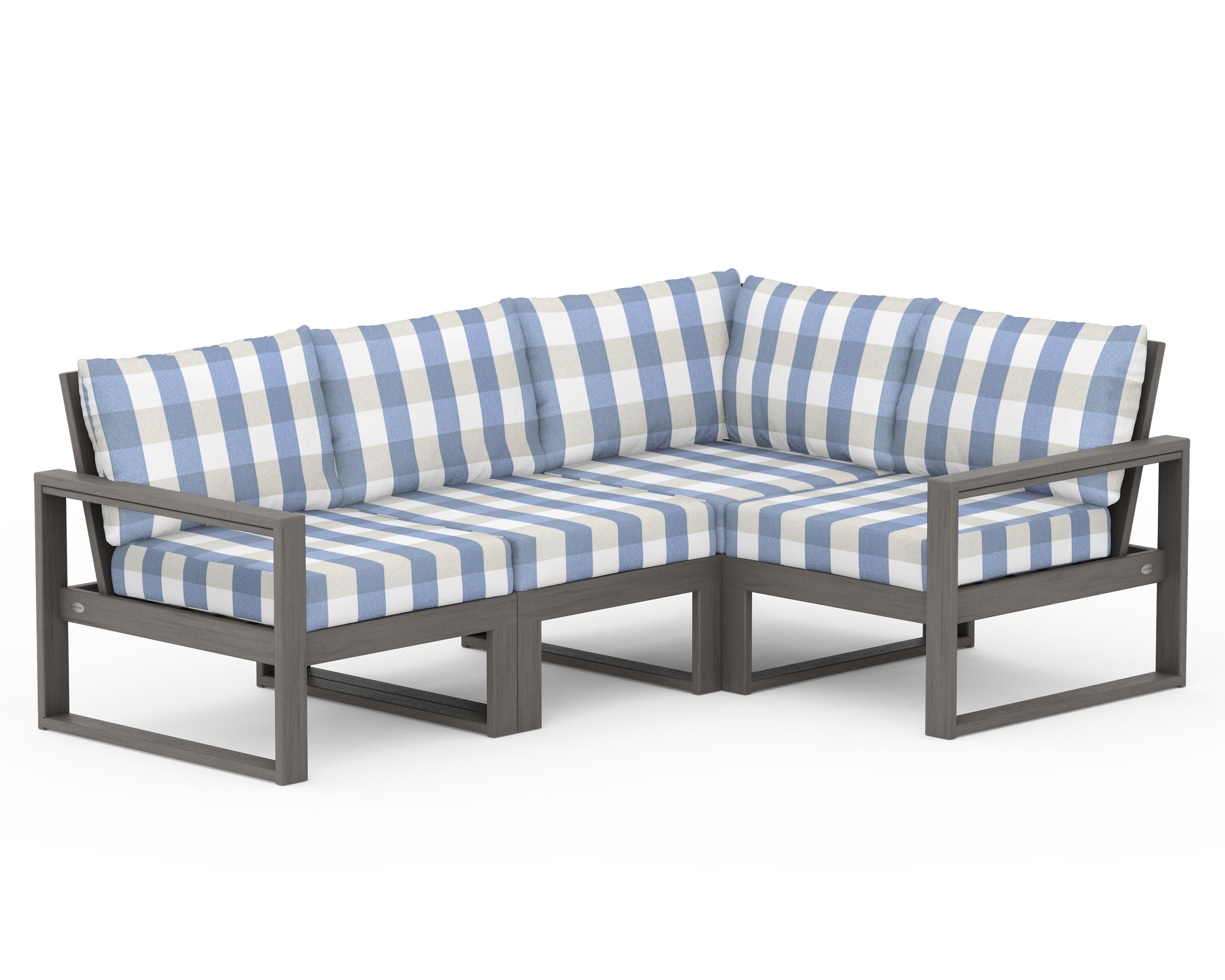 EDGE 4-Piece Modular Deep Seating Set in Driftwood / Buffalo Plaid Sky Blue