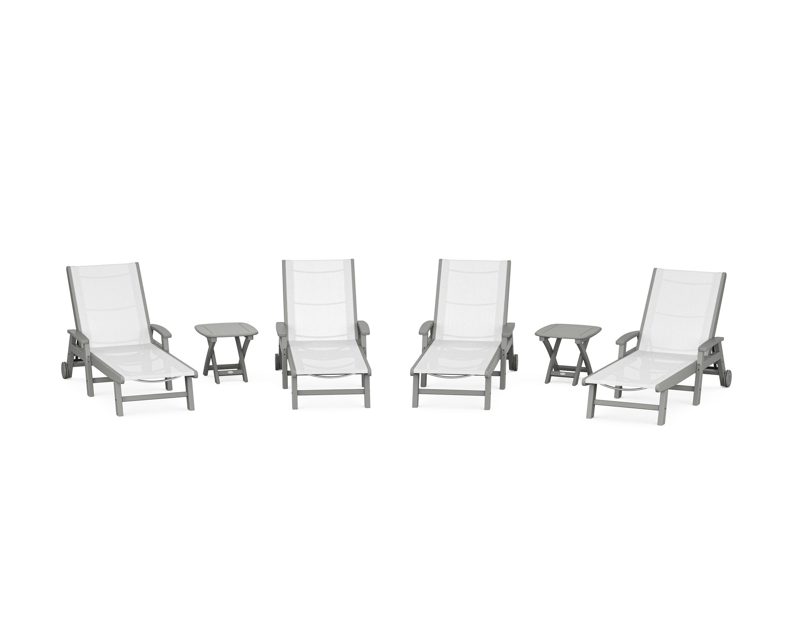 Coastal Chaise 6-Piece Set with Wheels in Slate Grey / White Sling