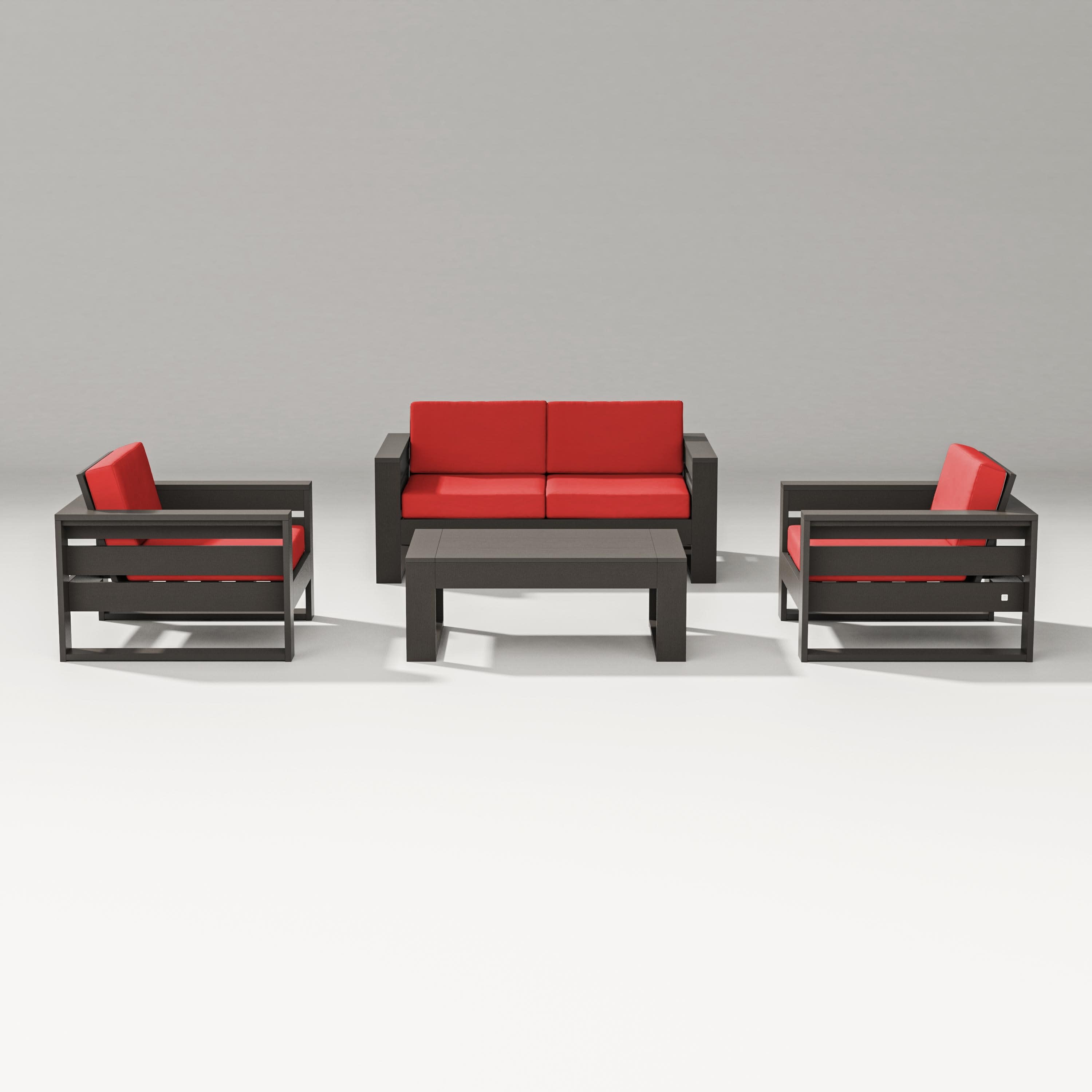 Latitude 4-Piece Lounge Loveseat Set in Vintage Coffee / Crimson Linen