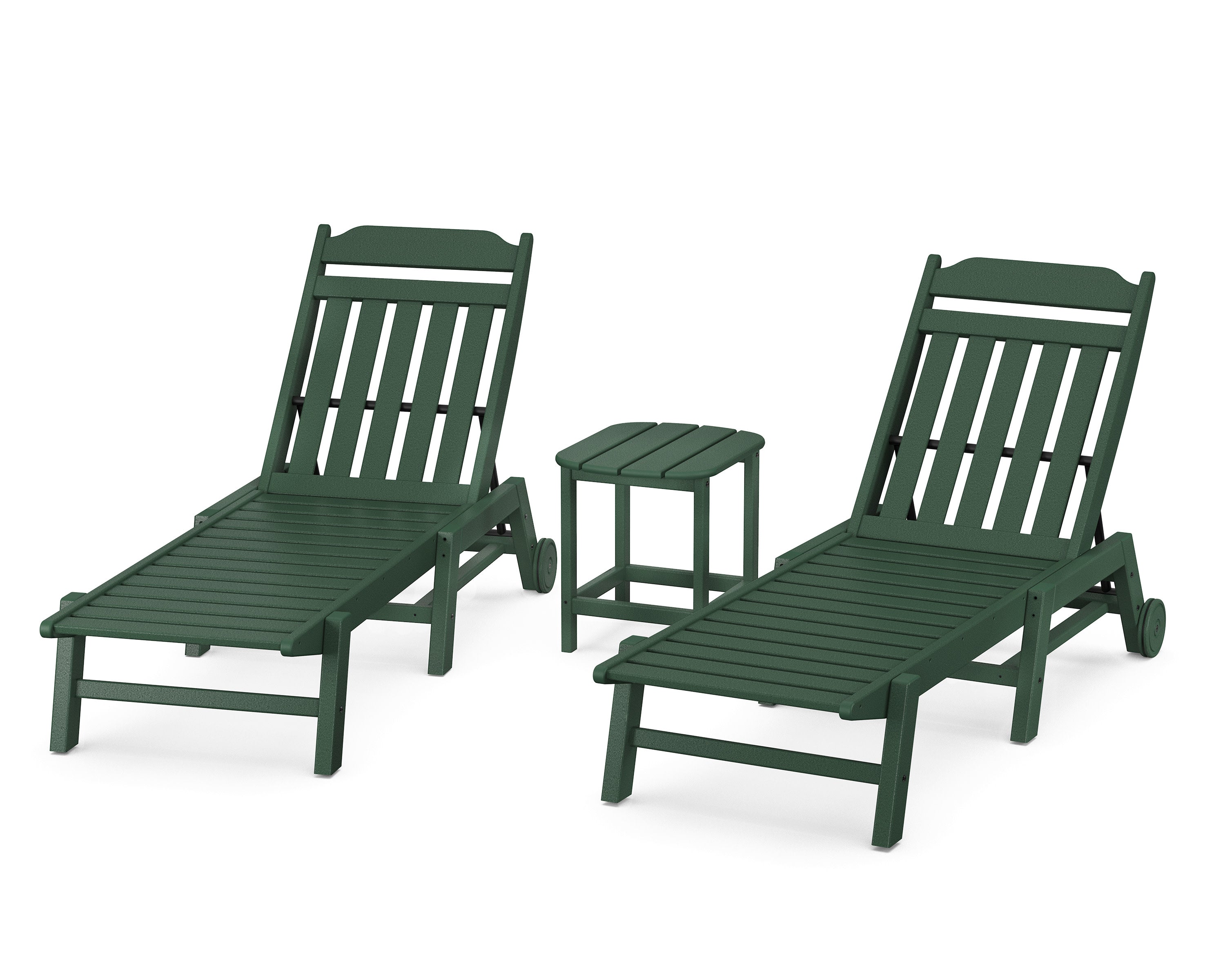 Cottage 3-Piece Chaise Set with Wheels in Green