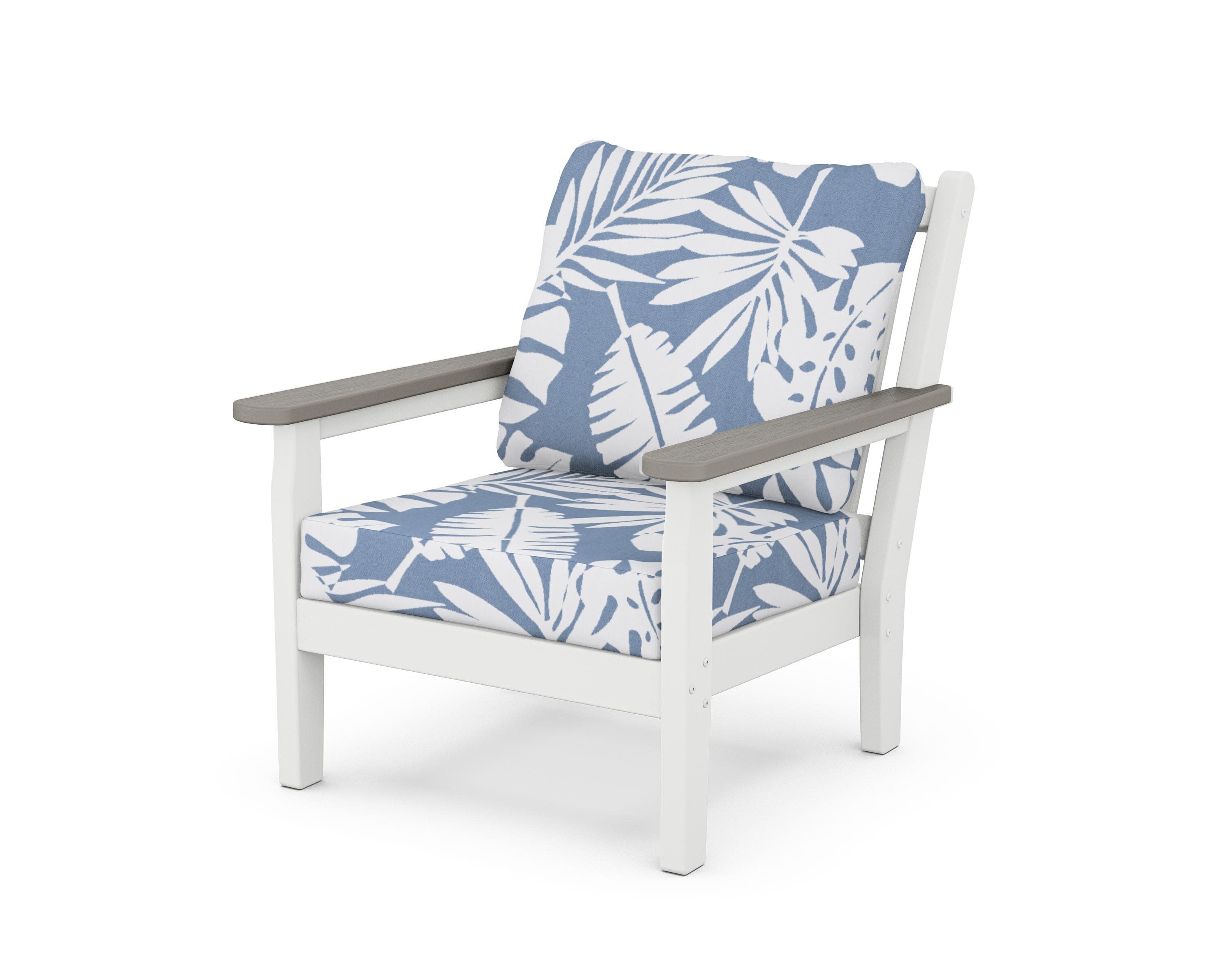 Chippendale Deep Seating Chair in White / Driftwood / Leaf Sky Blue