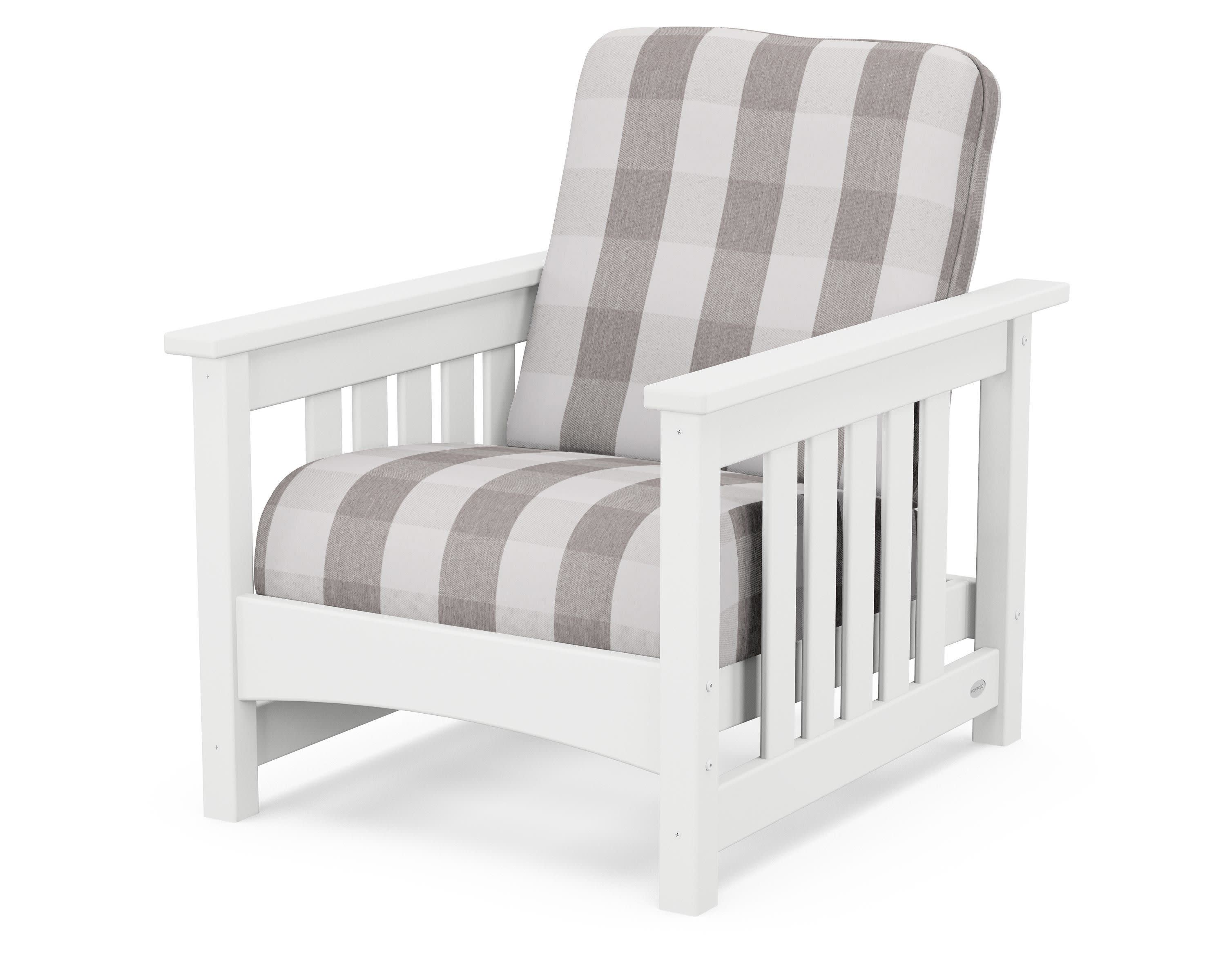 Club Mission Chair in White / Buffalo Plaid Grey Mist