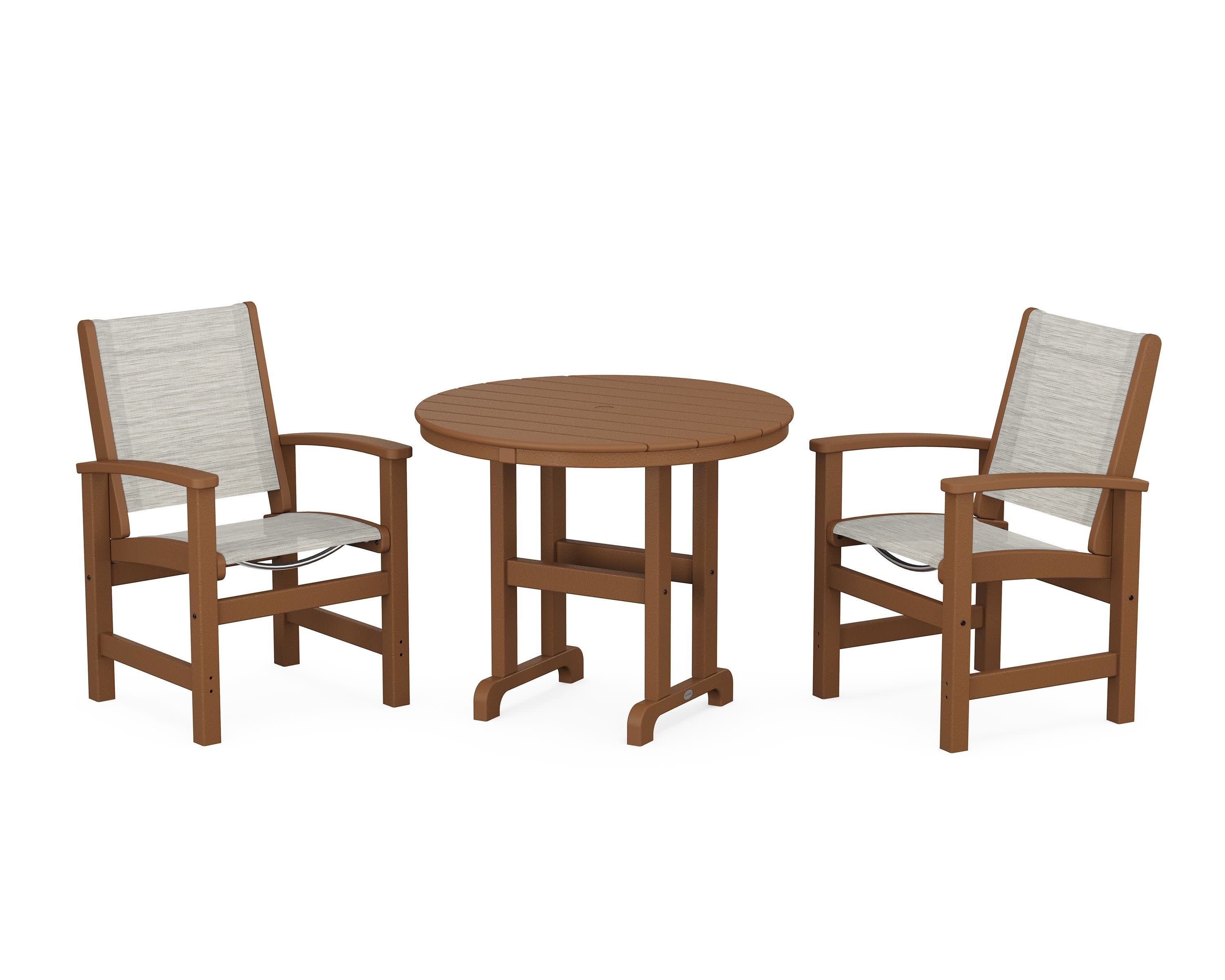 Coastal 3-Piece Round Dining Set in Teak / Birch Sling