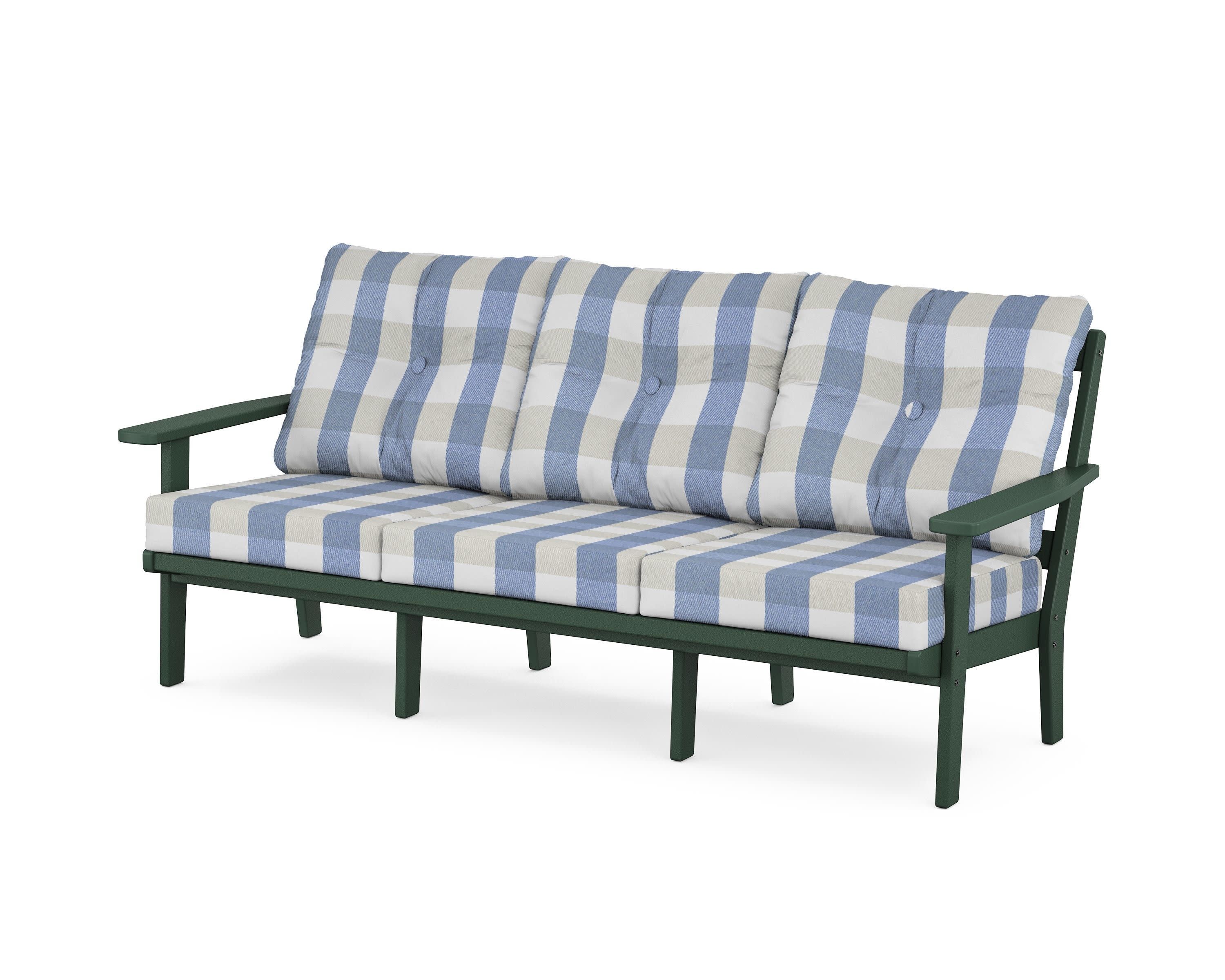 Oxford Deep Seating Sofa in Green / Buffalo Plaid Sky Blue