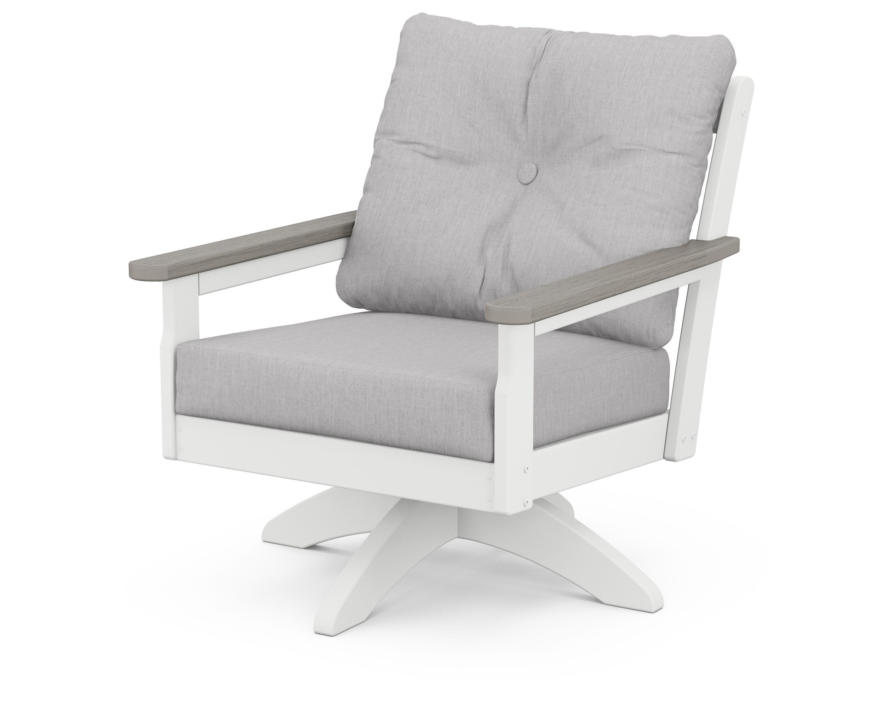 Vineyard Deep Seating Swivel Chair in White / Driftwood / Granite