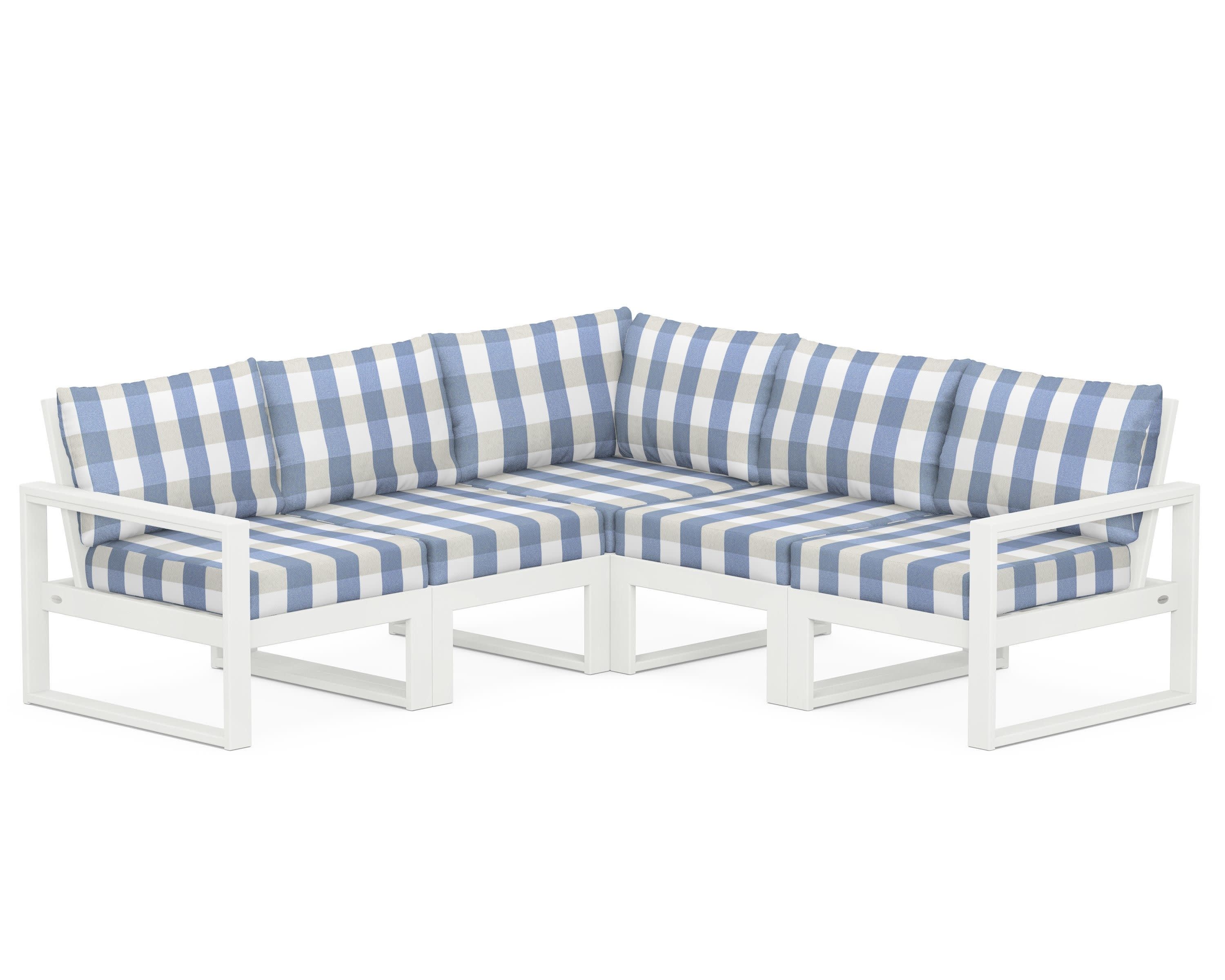 EDGE 5-Piece Modular Deep Seating Set in Vintage White / Buffalo Plaid Sky Blue