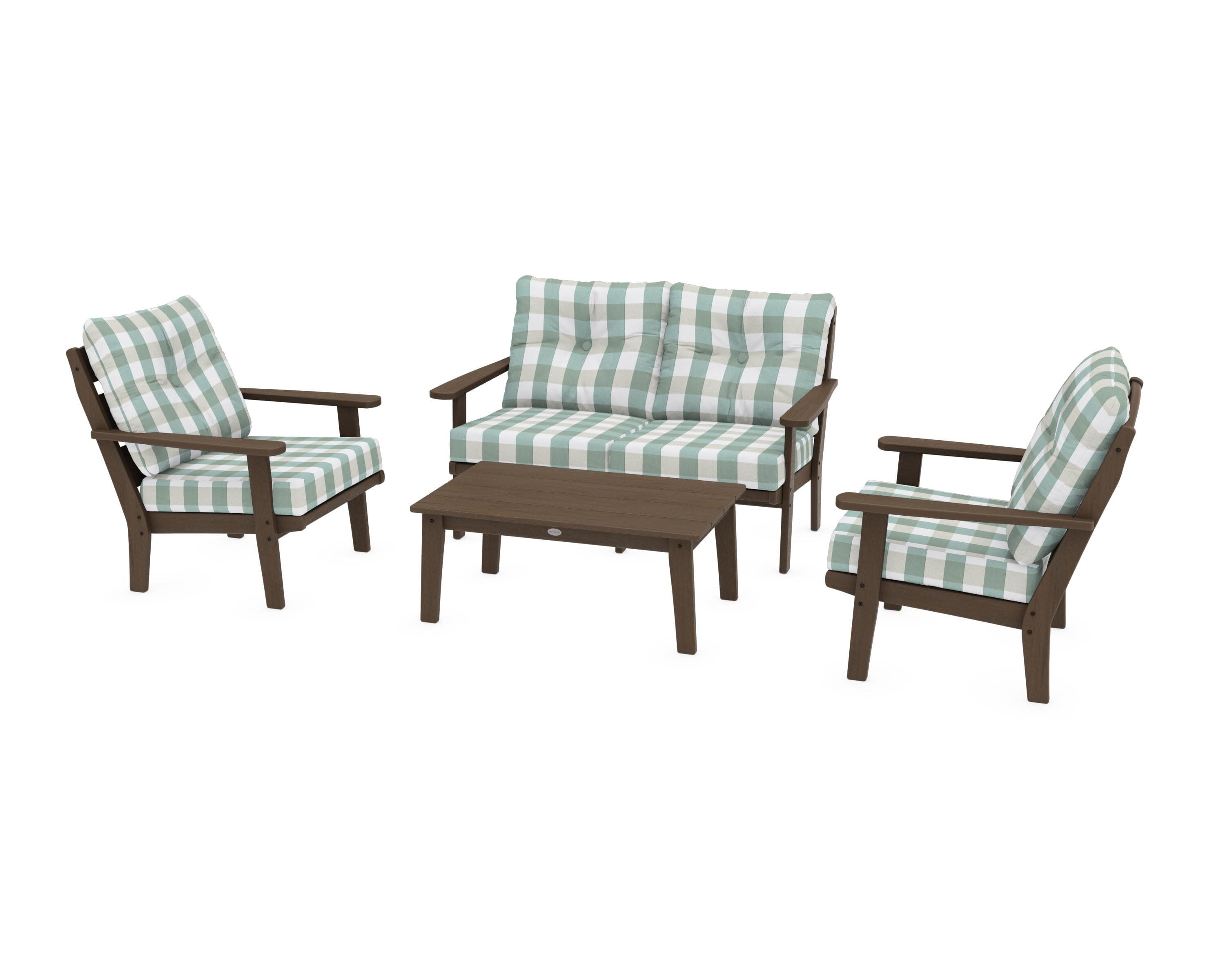 Lakeside 4-Piece Deep Seating Set in Kona / Buffalo Plaid Glacier Spa