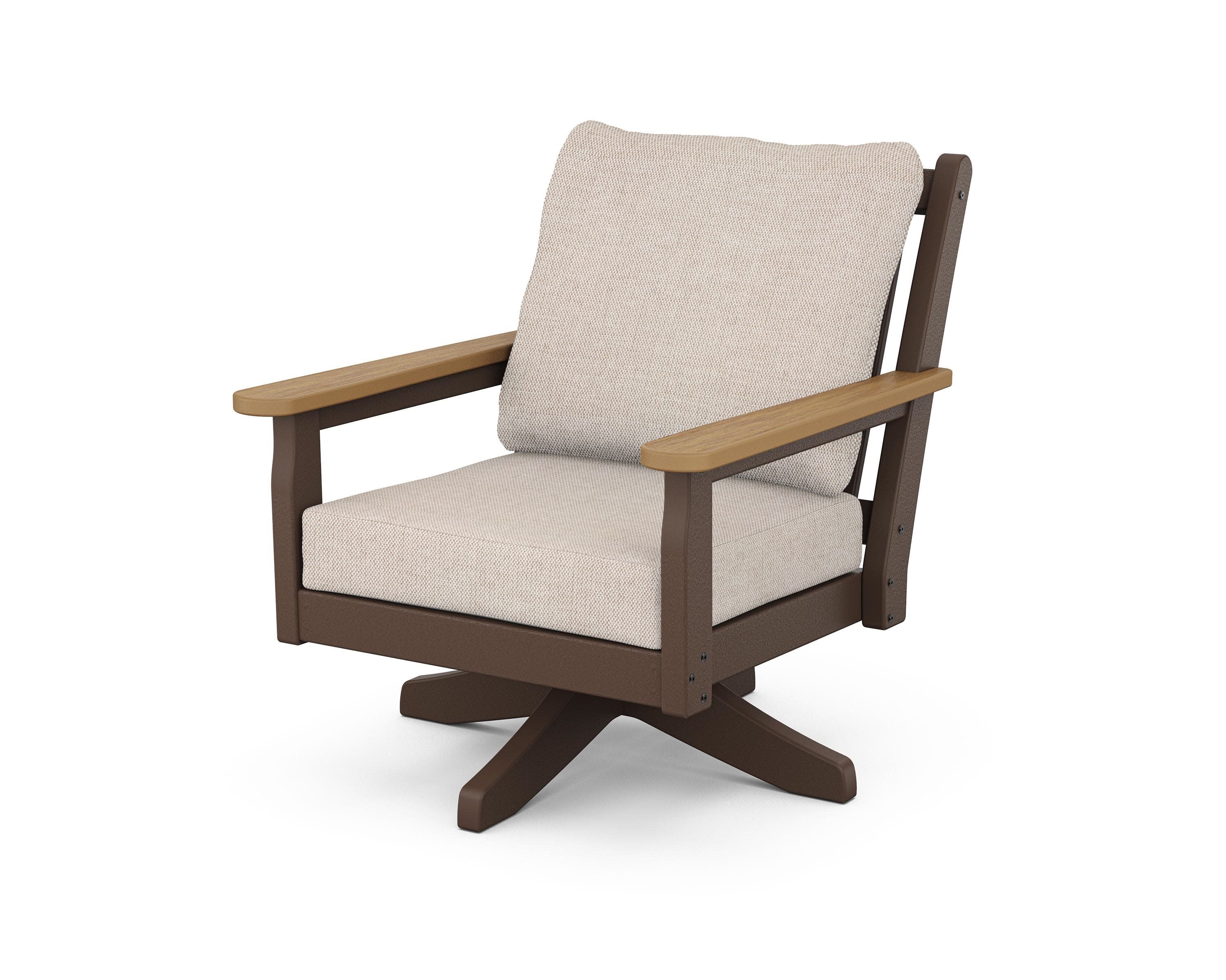 Chippendale Deep Seating Swivel Chair in Mahogany / Natural / Blend Linen