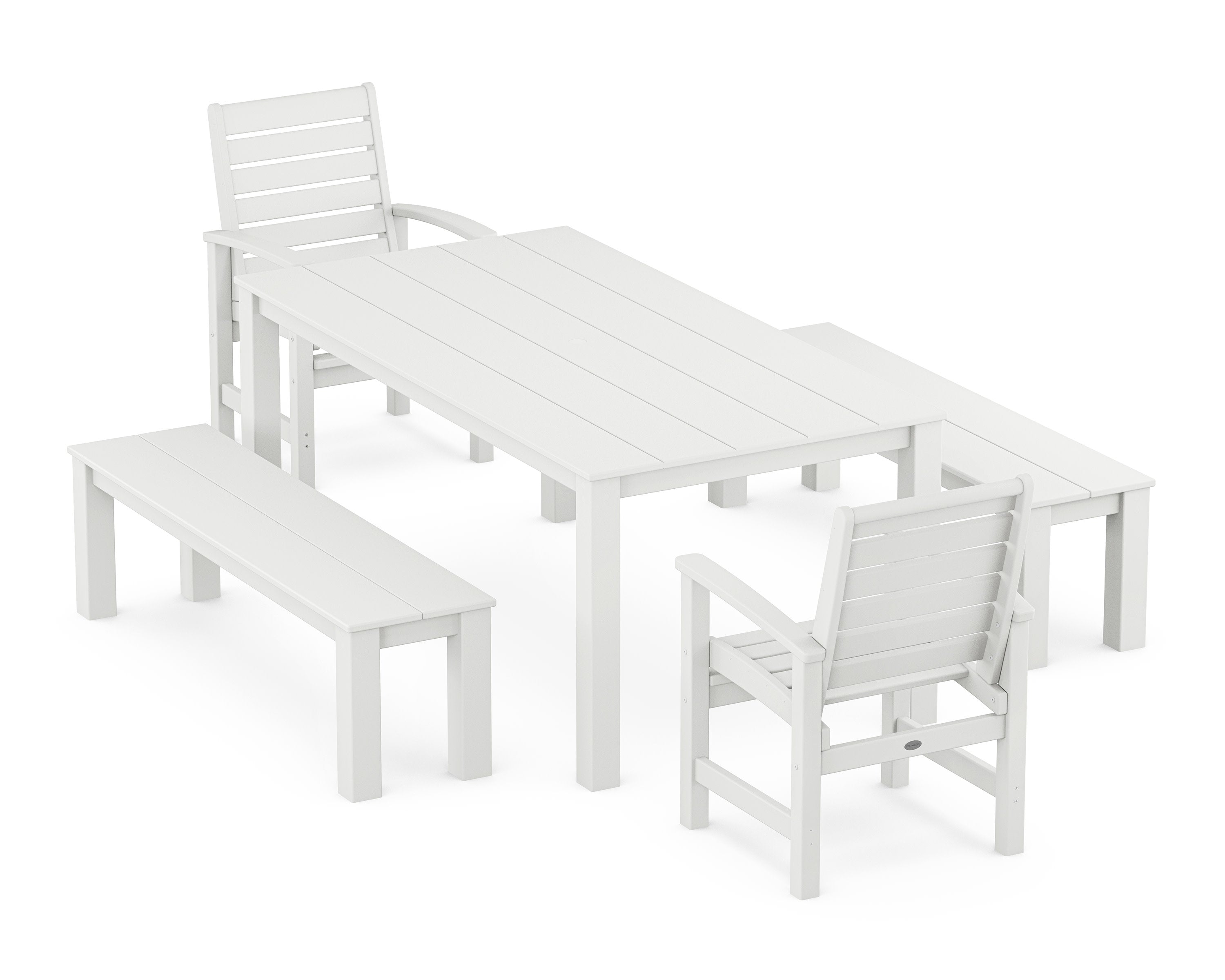 Signature 5-Piece Parsons Dining Set with Benches in White