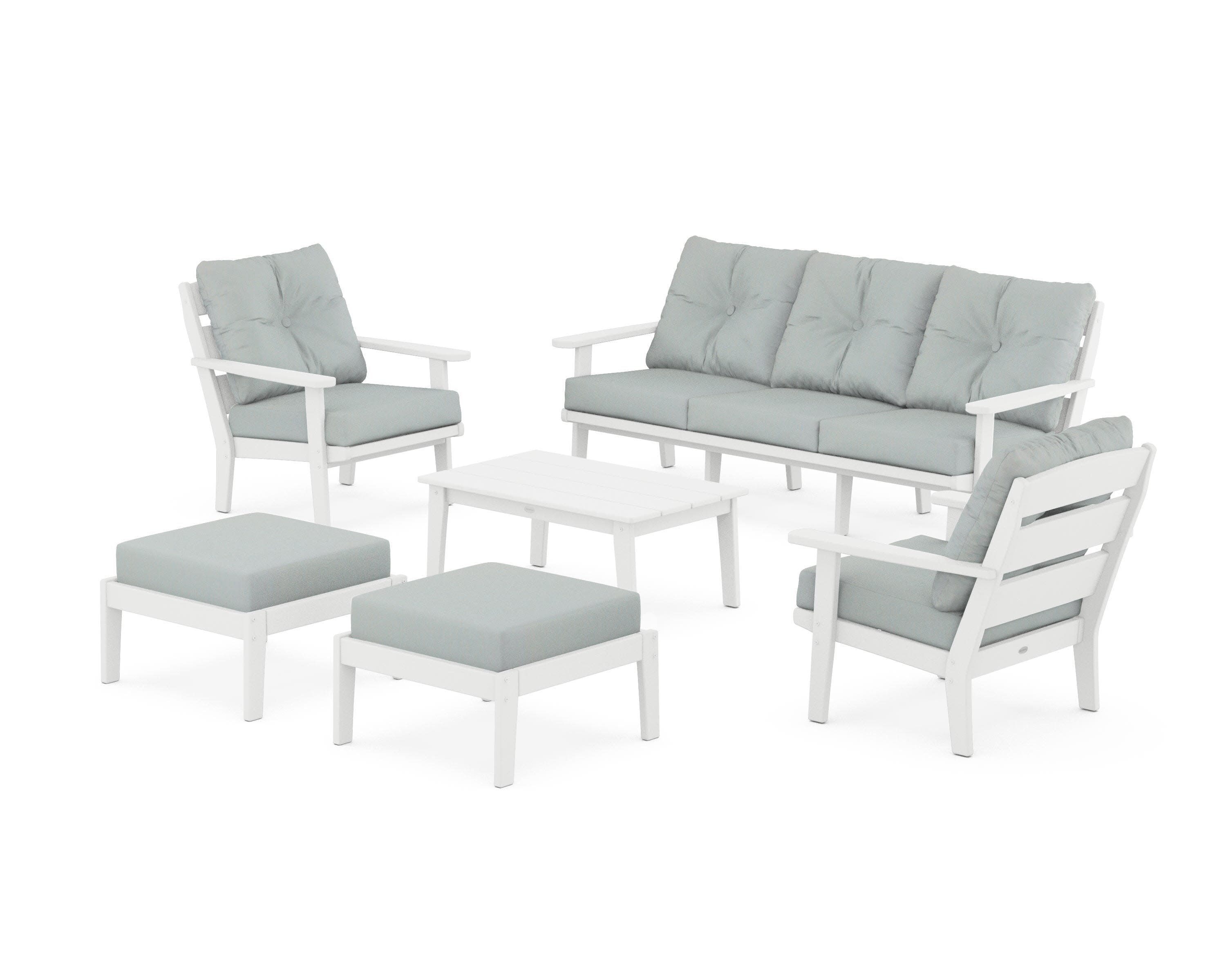 Lakeside 6-Piece Lounge Sofa Set in White / Spa