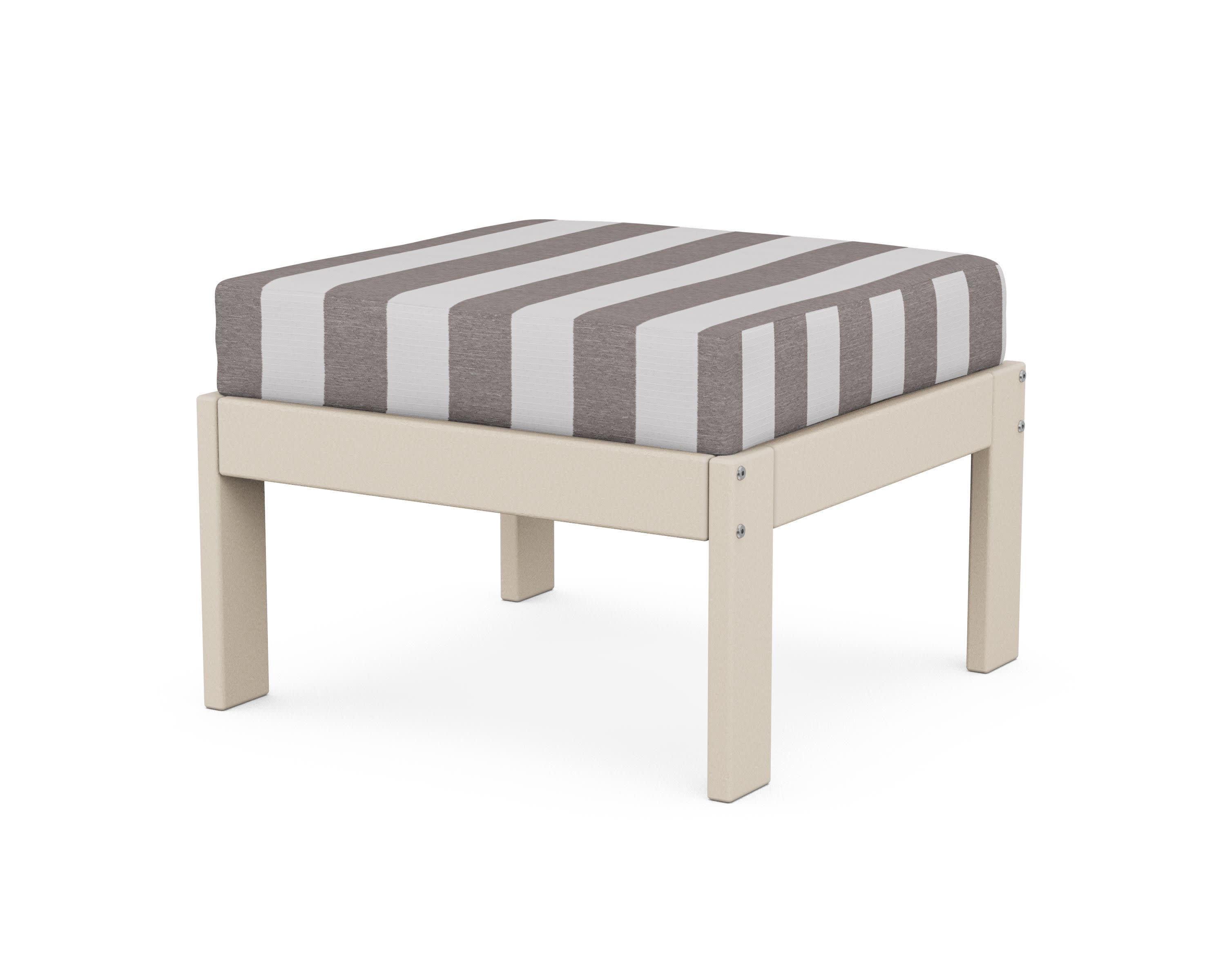 Vineyard Modular Ottoman in Sand / Cabana Stripe Grey Mist