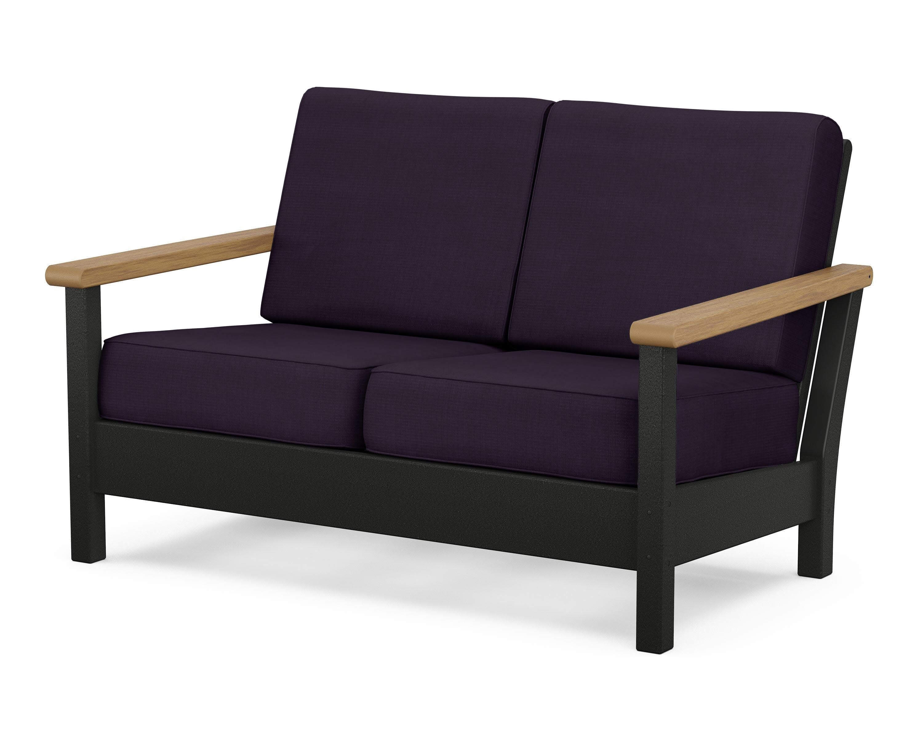 Harbour Deep Seating Loveseat in Black / Natural / Navy Linen