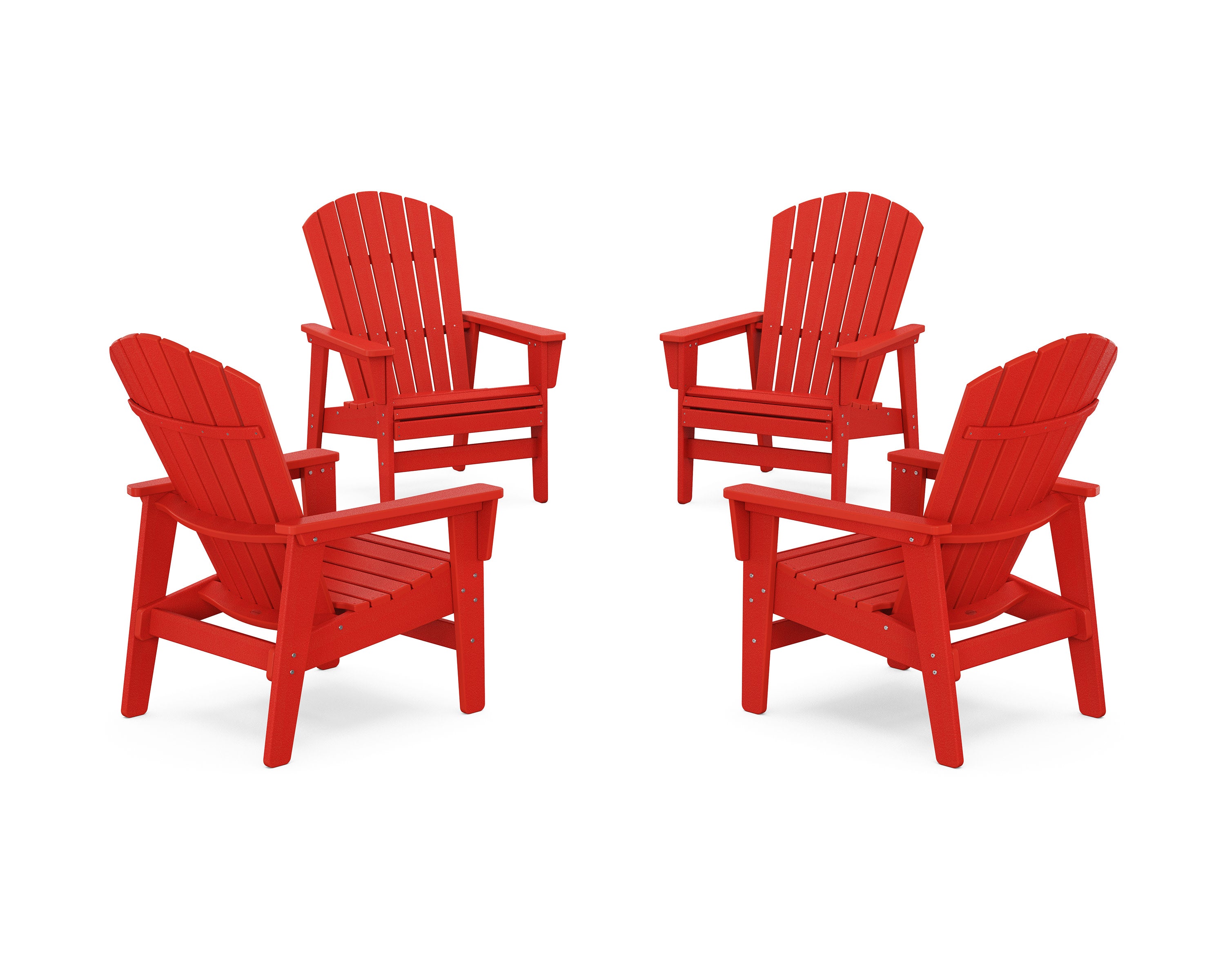 4-Piece Nautical Grand Upright Adirondack Chair Conversation Set in Sunset Red