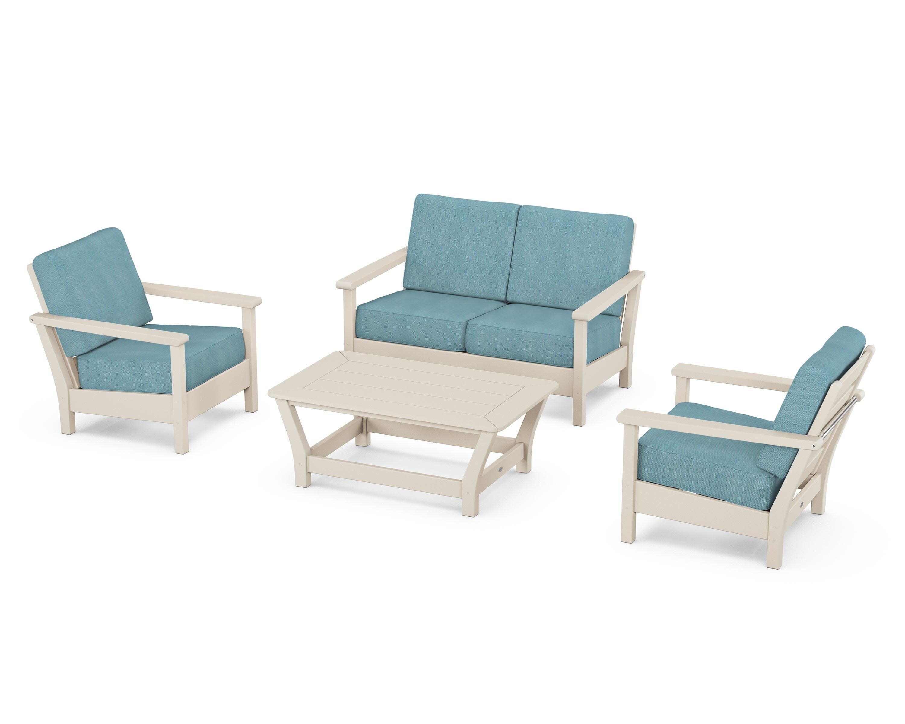 Harbour 4-Piece Deep Seating Set in Sand / Lattice Sky Blue