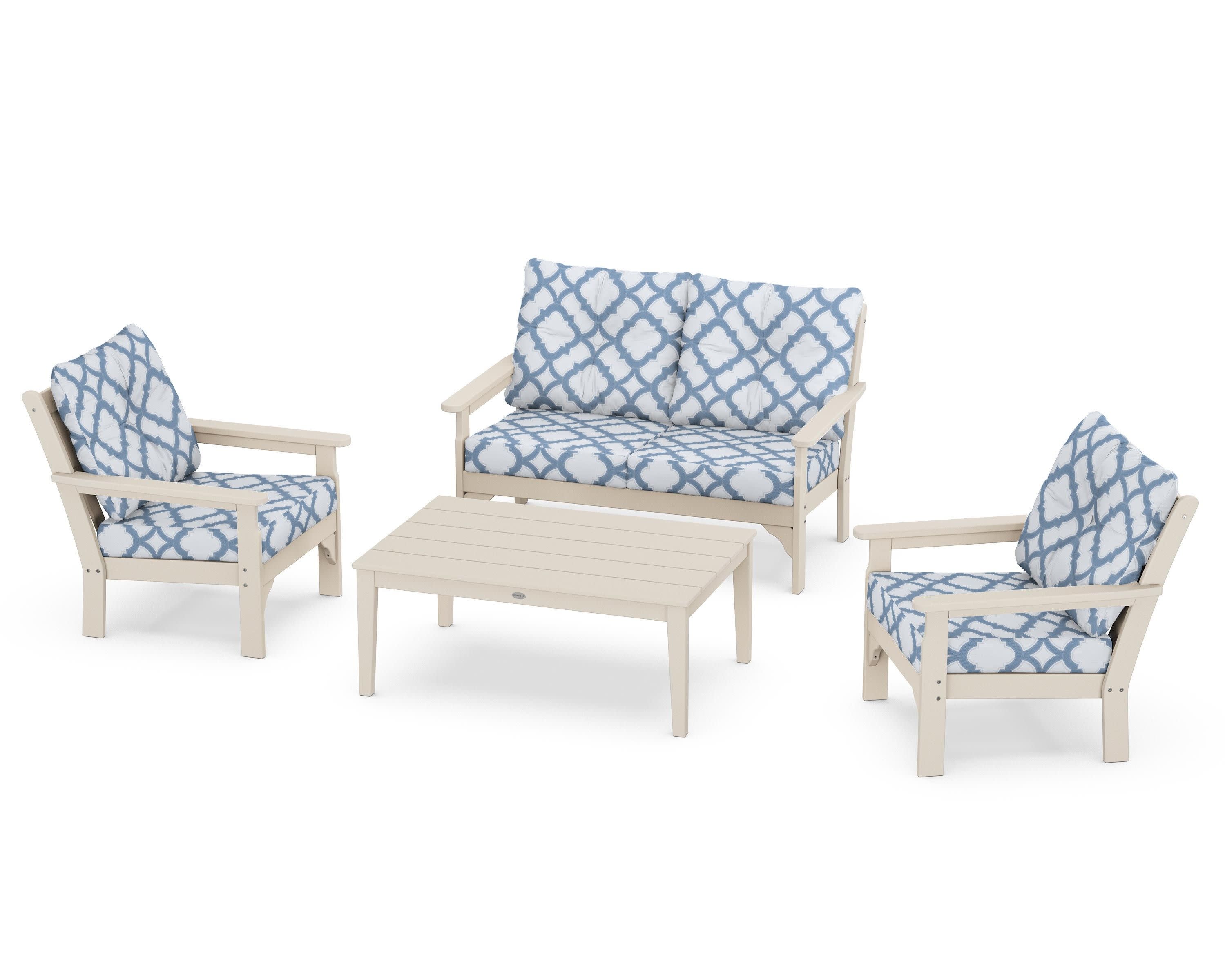 Vineyard 4-Piece Deep Seating Set in Sand / Trellis Sky Blue