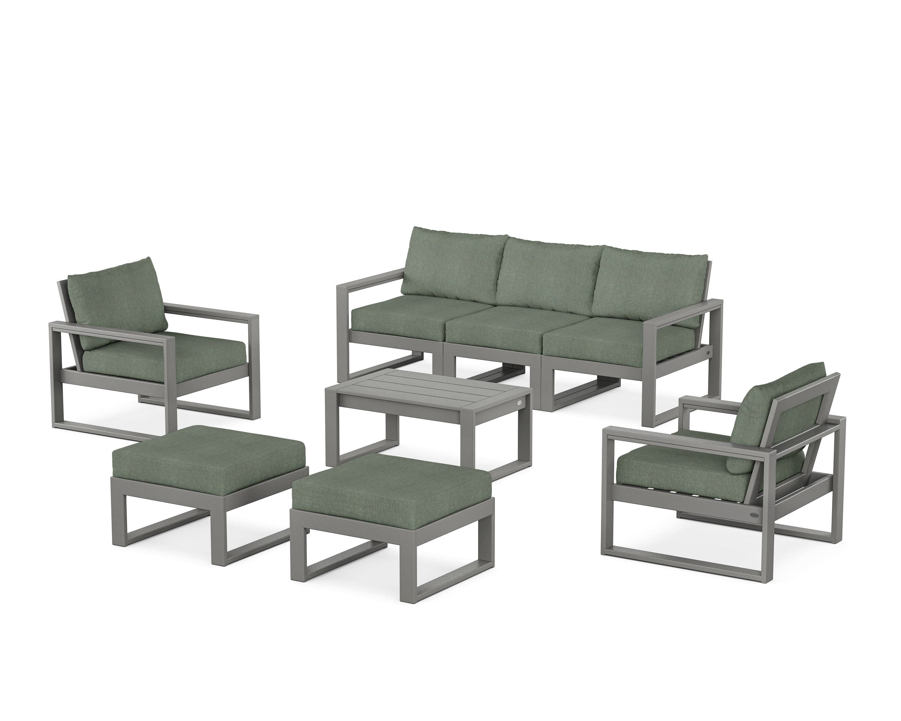 EDGE Sectional 8-Piece Lounge Sofa Set in Slate Grey / Cast Sage