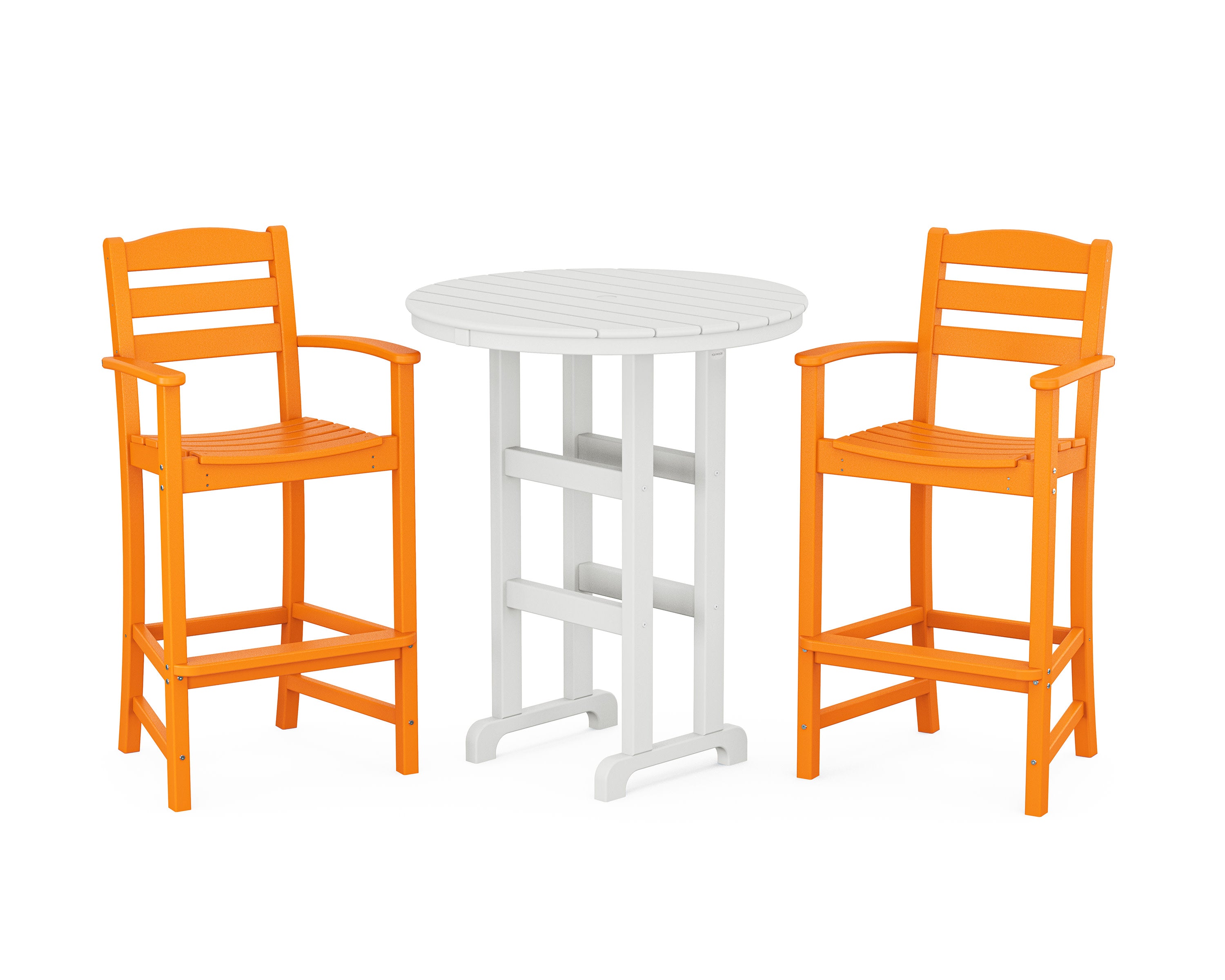 La Casa Caf 3-Piece Round Farmhouse Bar Set in Tangerine / White