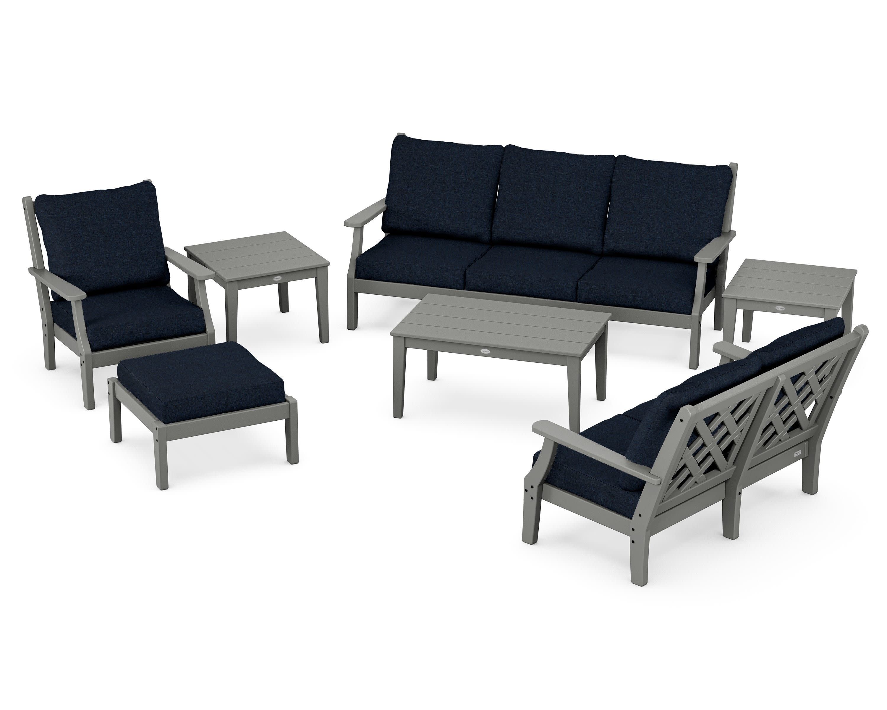 Wovendale 7-Piece Deep Seating Set in Slate Grey / Marine Indigo