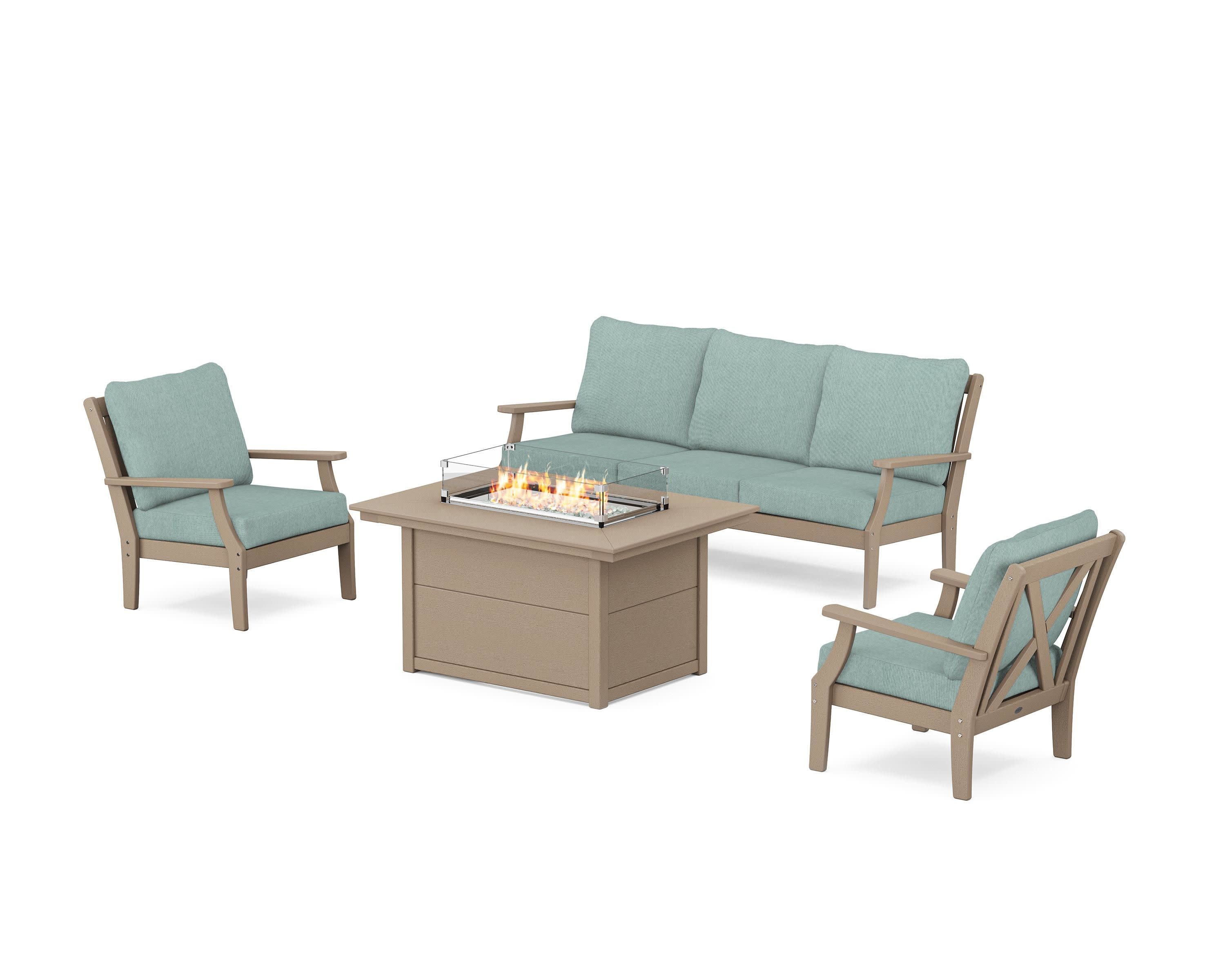 Braxton Deep Seating Fire Pit Table Set in Vintage Sahara / Glacier Spa